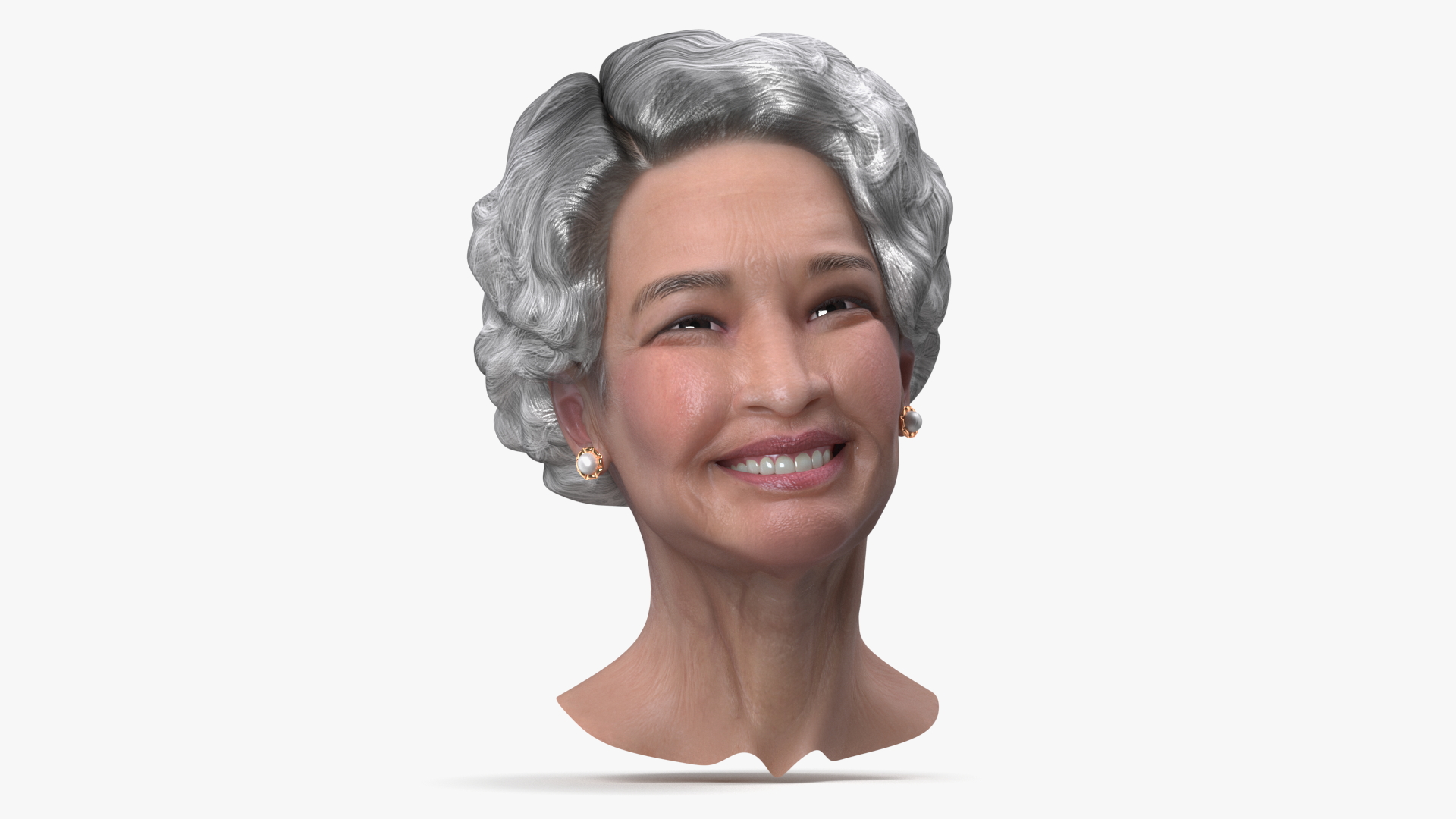 Elderly Chinese Woman Head Smiling 3D model