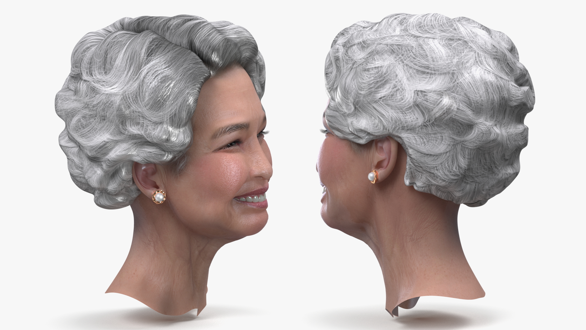 Elderly Chinese Woman Head Smiling 3D model