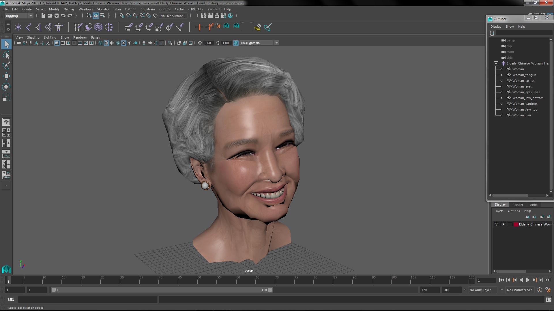 Elderly Chinese Woman Head Smiling 3D model