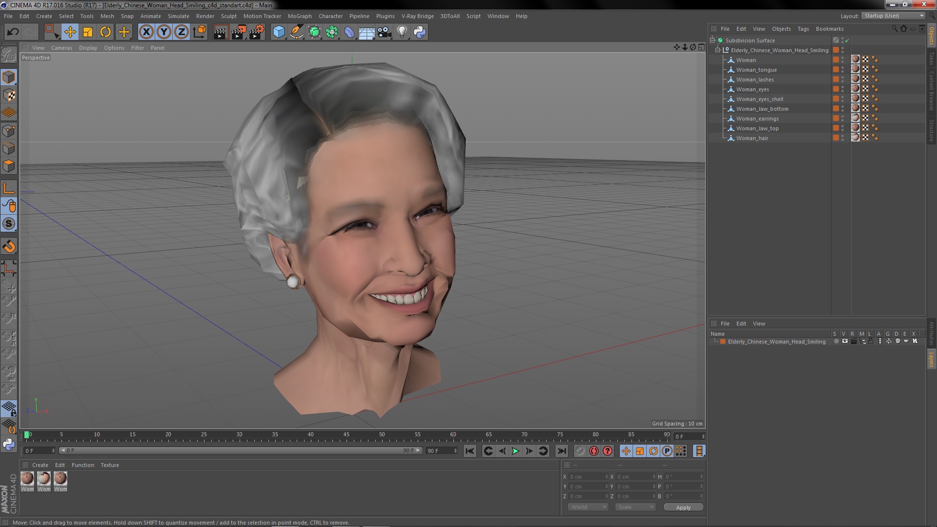 Elderly Chinese Woman Head Smiling 3D model