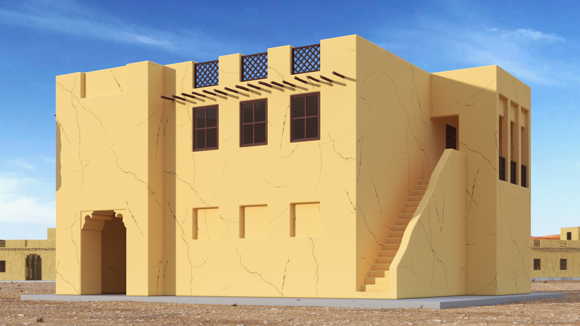 Cartoon Two Story Arab Adobe House 3D model