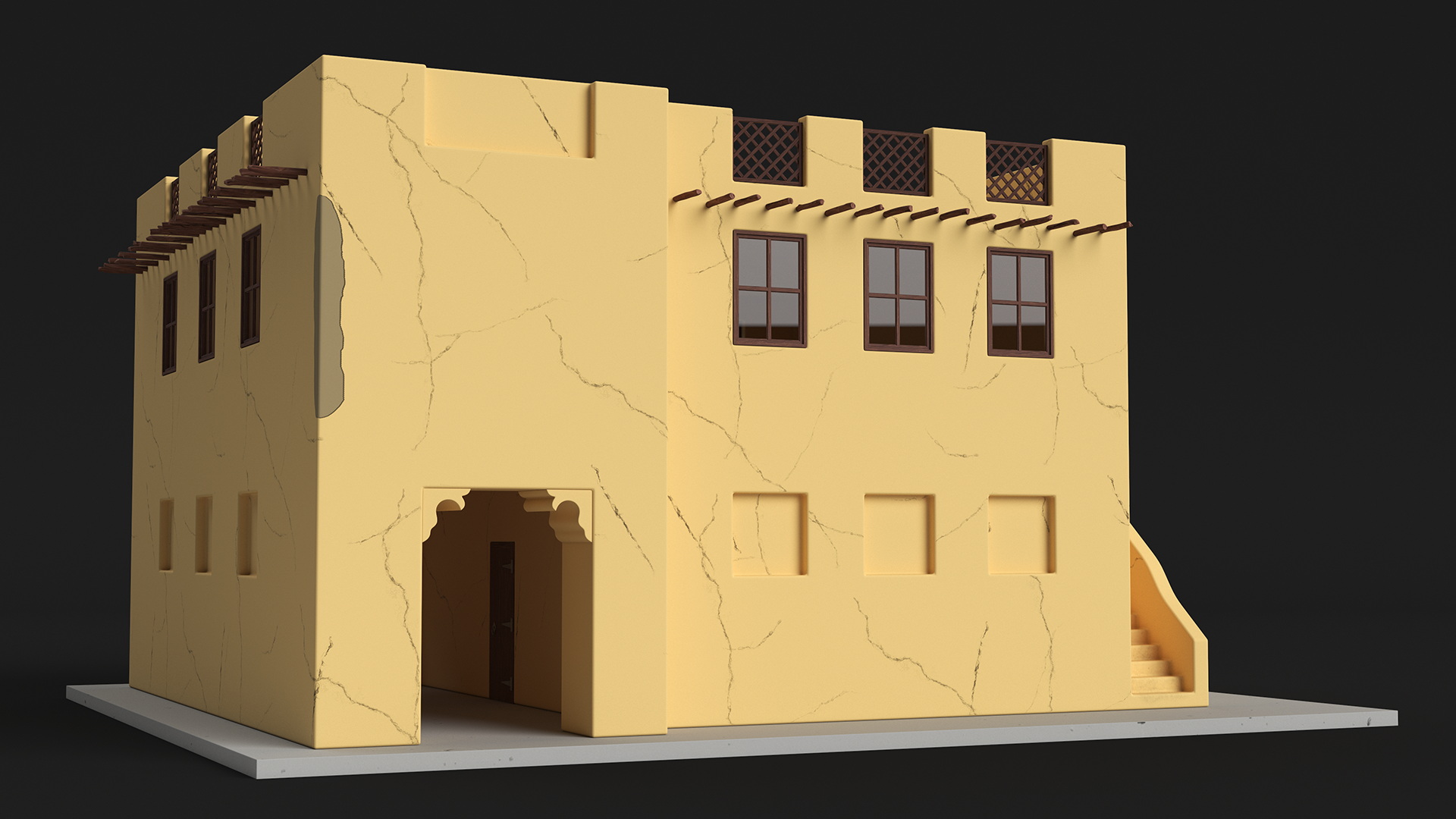 Cartoon Two Story Arab Adobe House 3D model
