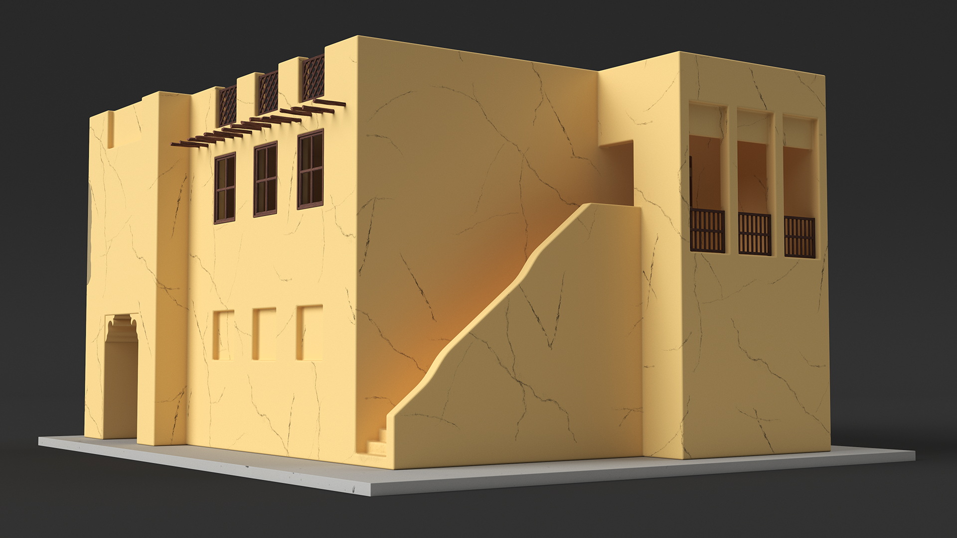 Cartoon Two Story Arab Adobe House 3D model