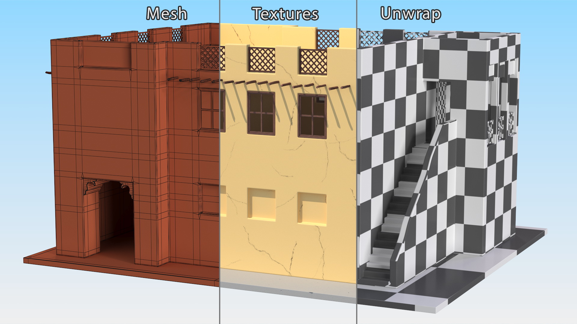 Cartoon Two Story Arab Adobe House 3D model