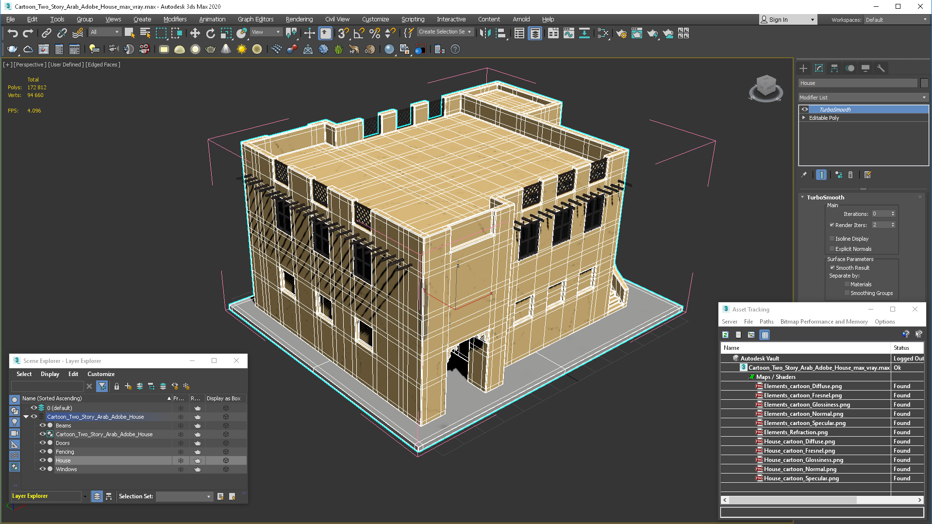 Cartoon Two Story Arab Adobe House 3D model