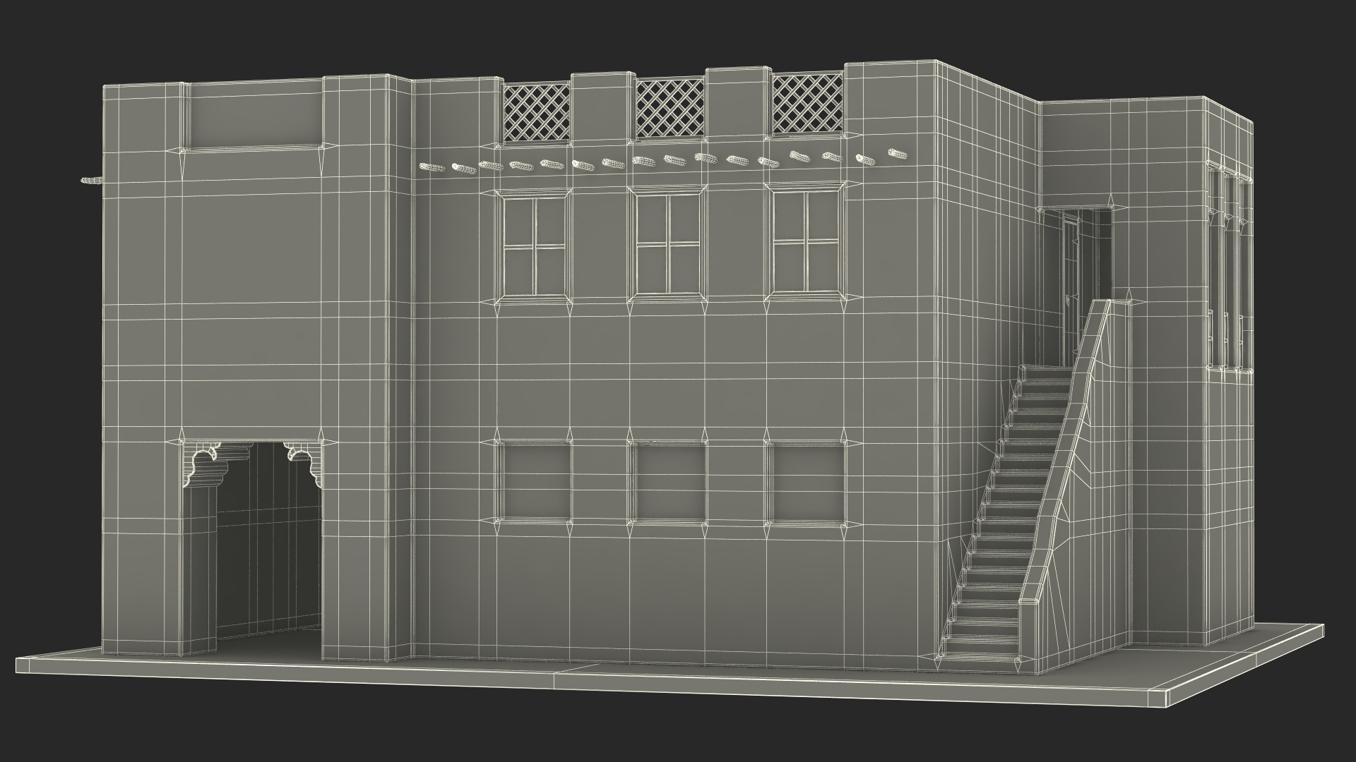 Cartoon Two Story Arab Adobe House 3D model