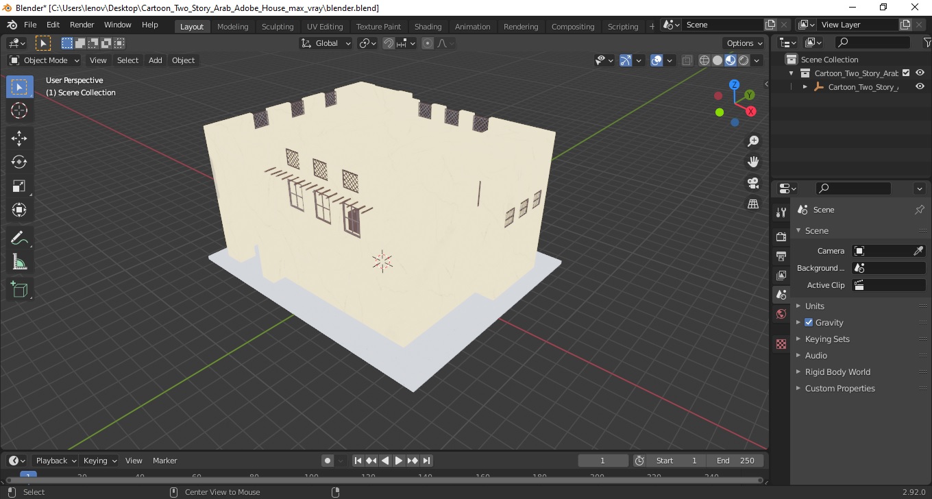 Cartoon Two Story Arab Adobe House 3D model
