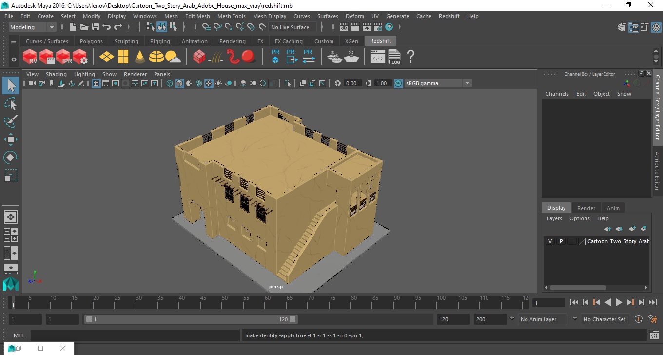Cartoon Two Story Arab Adobe House 3D model