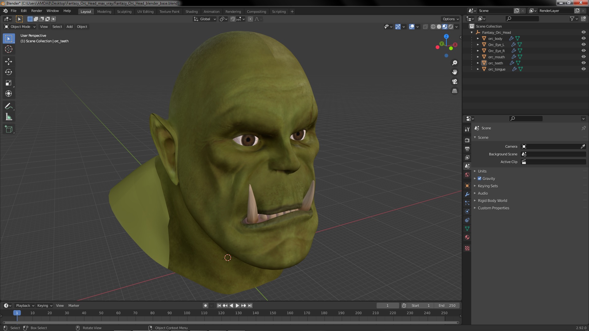 3D Fantasy Orc Head