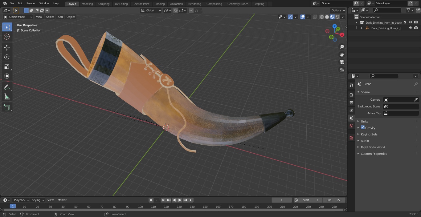 3D Dark Drinking Horn in Leather Case with Silver Trim