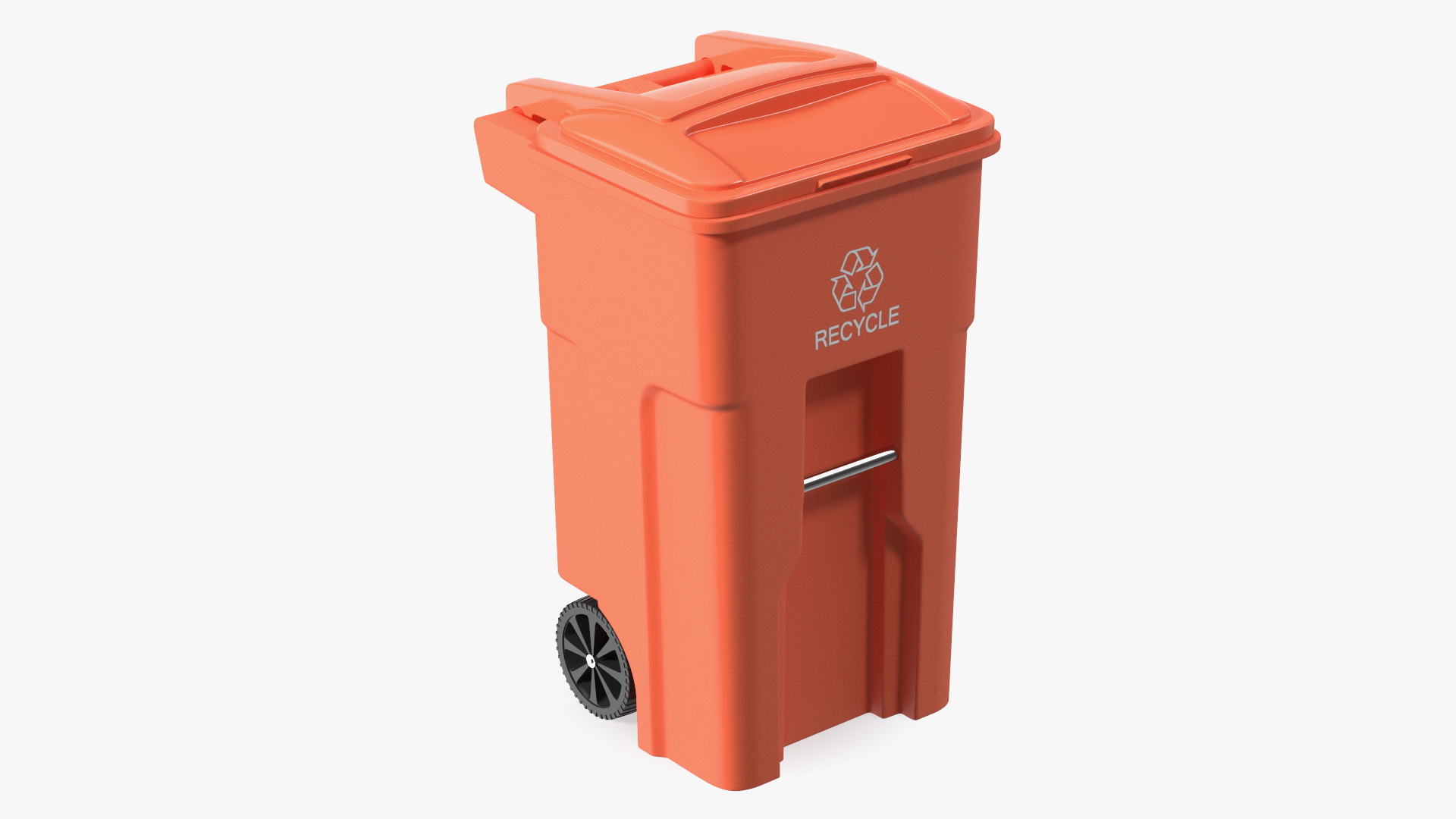 3D Orange Plastic Waste Bin with Wheels