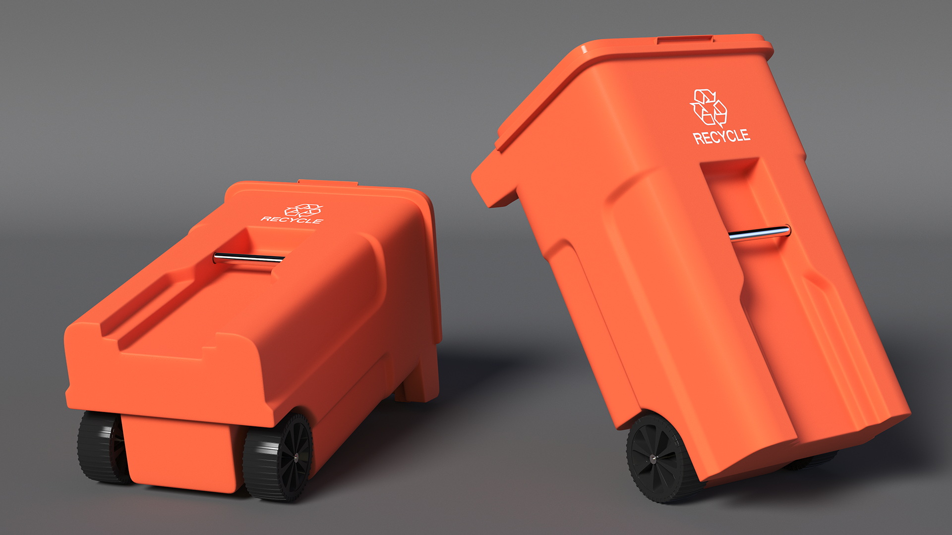 3D Orange Plastic Waste Bin with Wheels