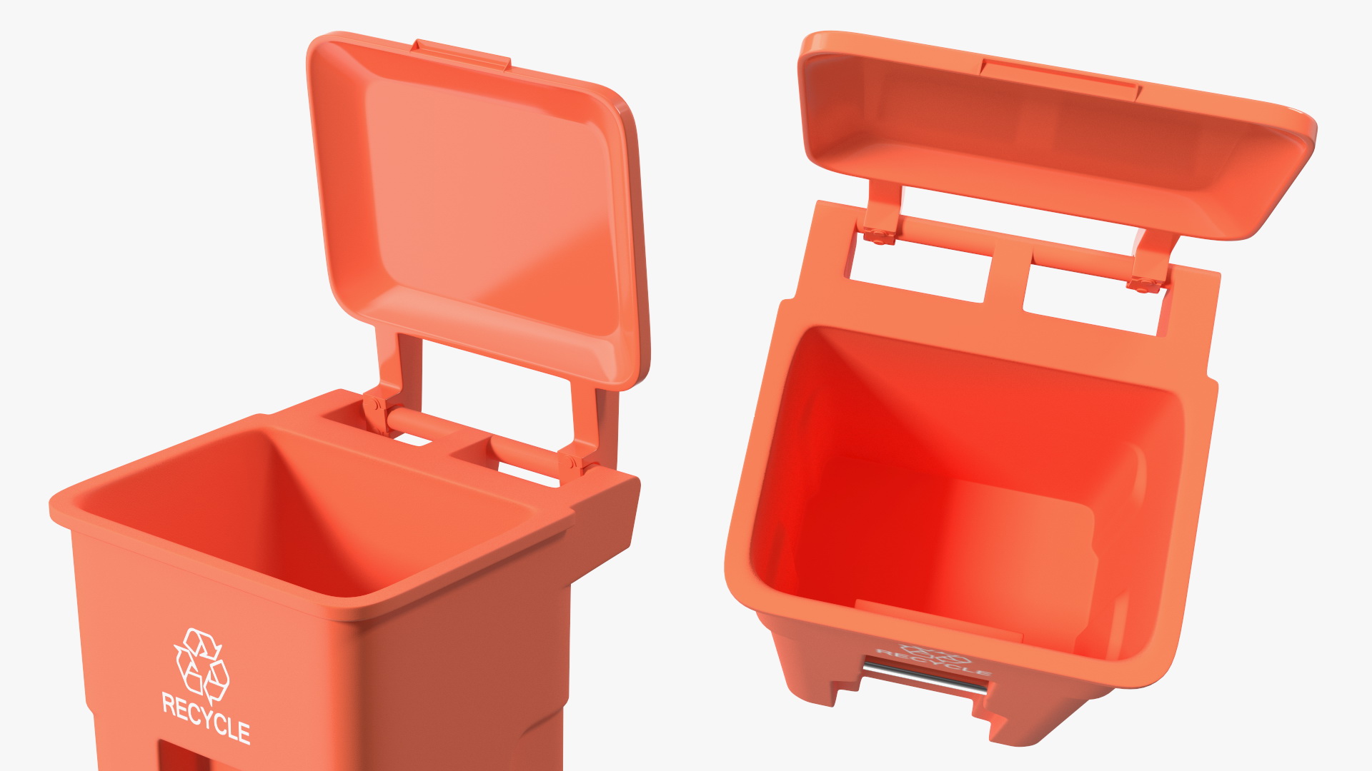 3D Orange Plastic Waste Bin with Wheels