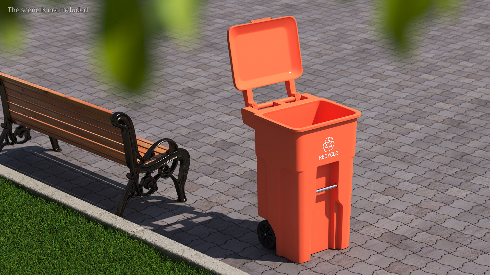 3D Orange Plastic Waste Bin with Wheels