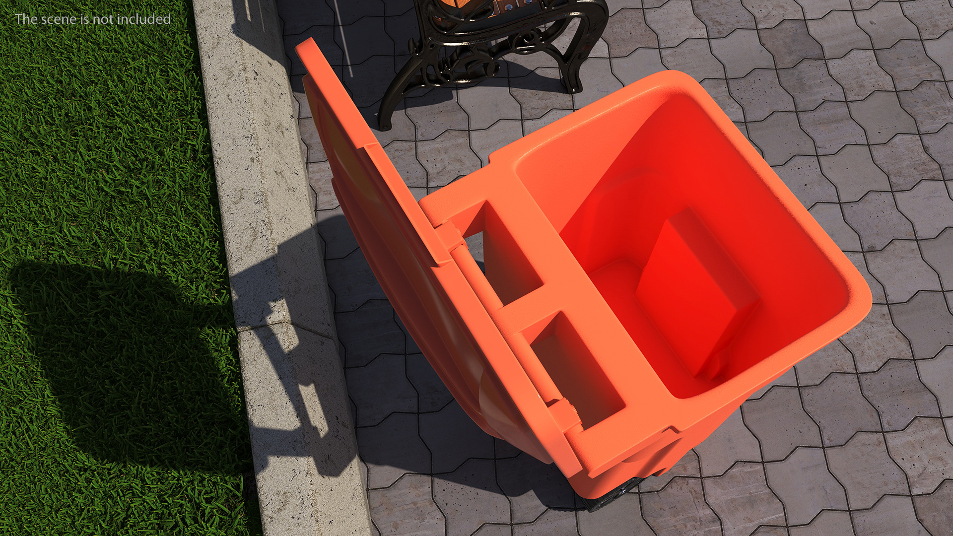 3D Orange Plastic Waste Bin with Wheels