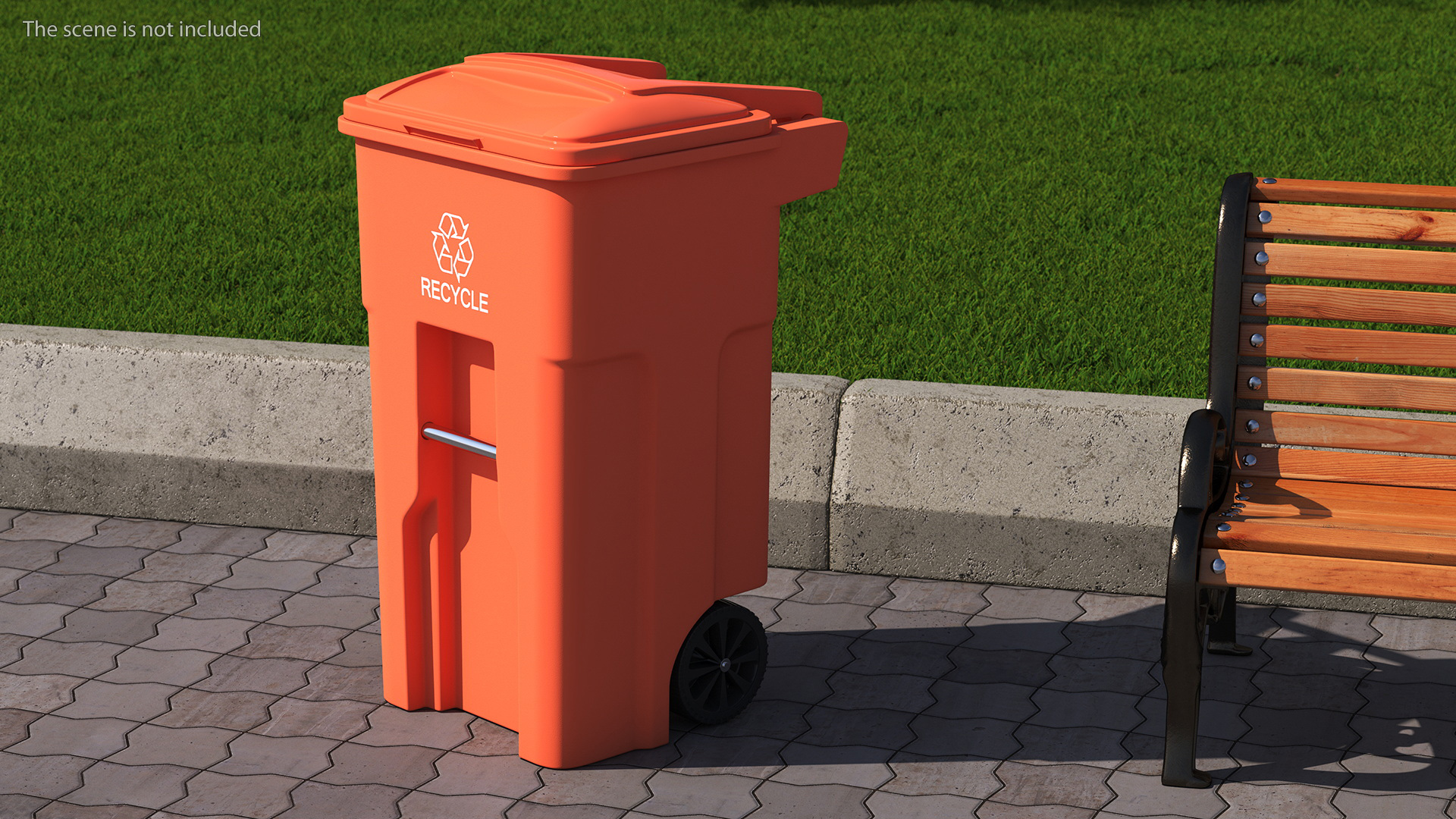 3D Orange Plastic Waste Bin with Wheels