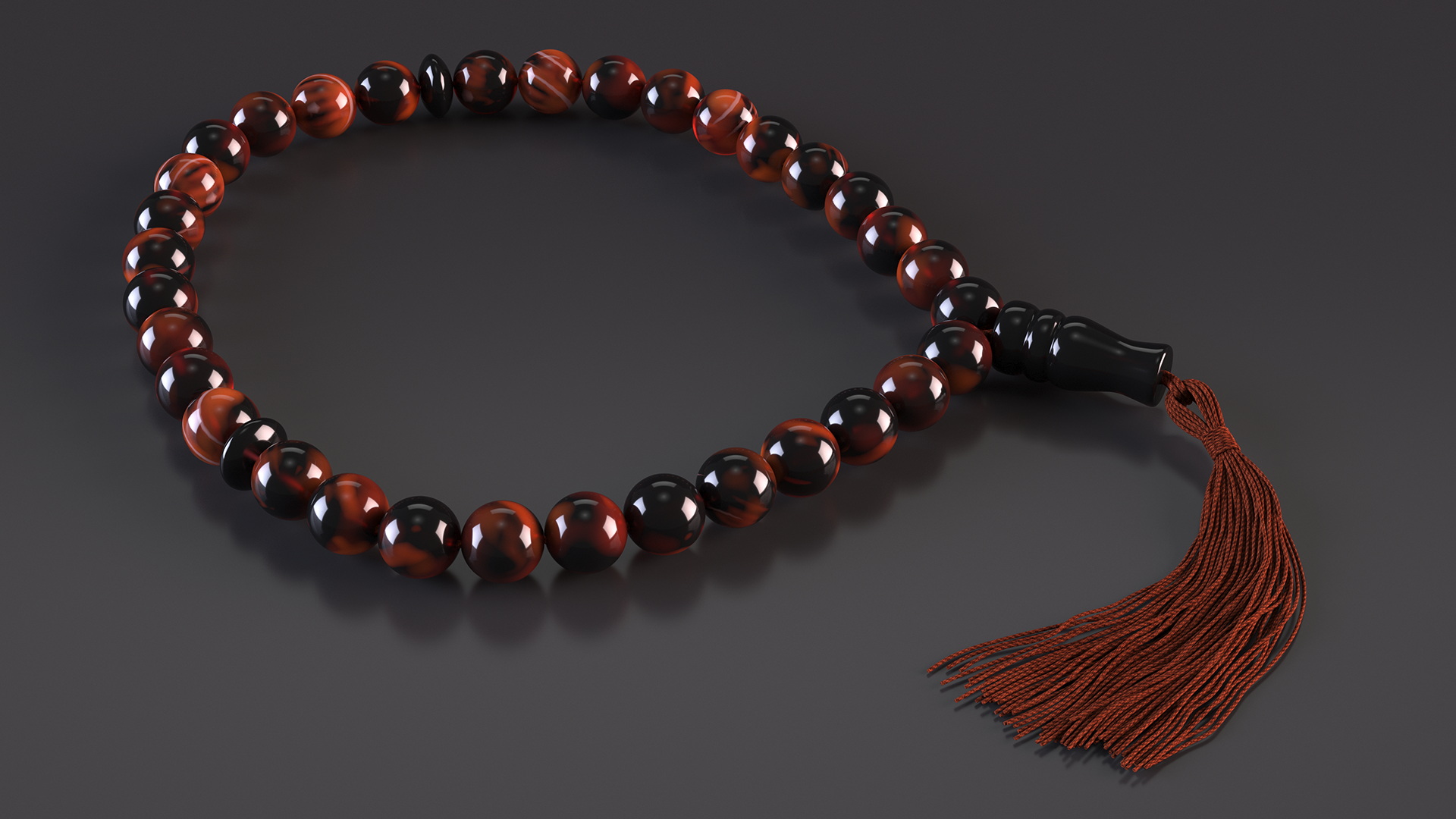 3D Islamic Prayer Beads with Tassel Brown model
