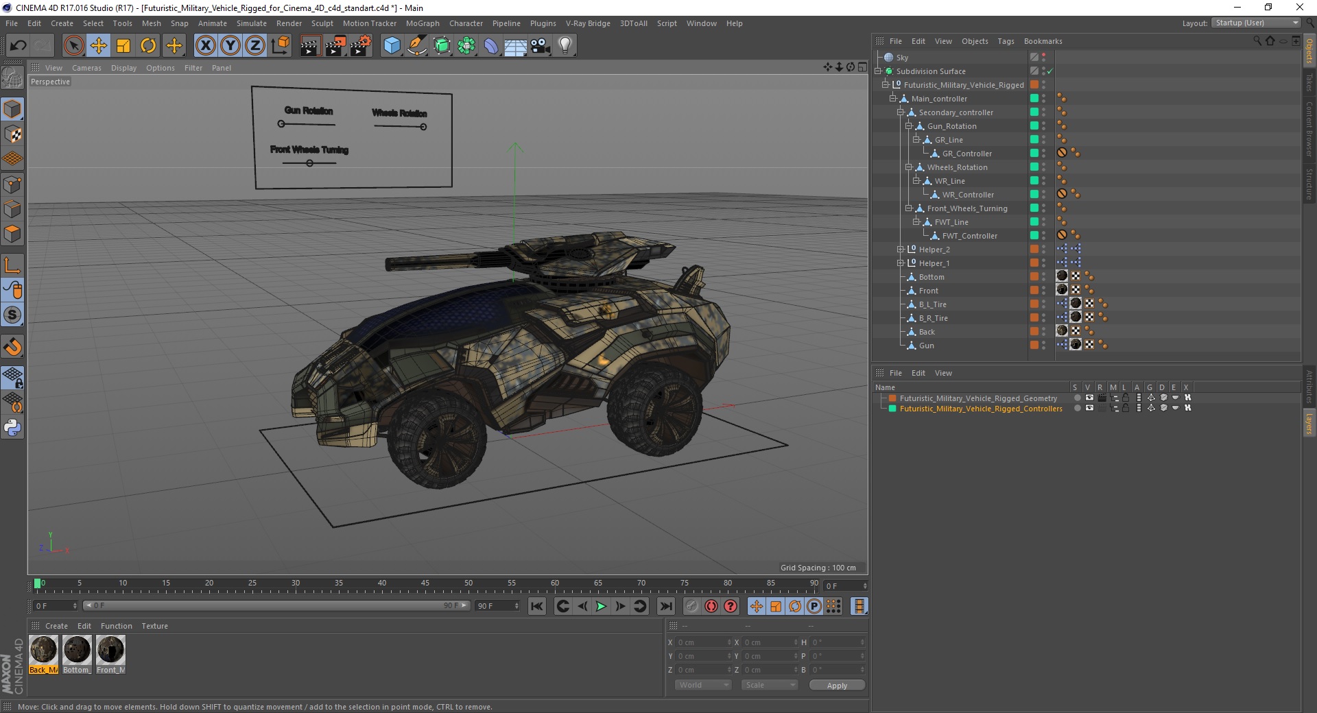 3D Futuristic Military Vehicle Rigged for Cinema 4D model
