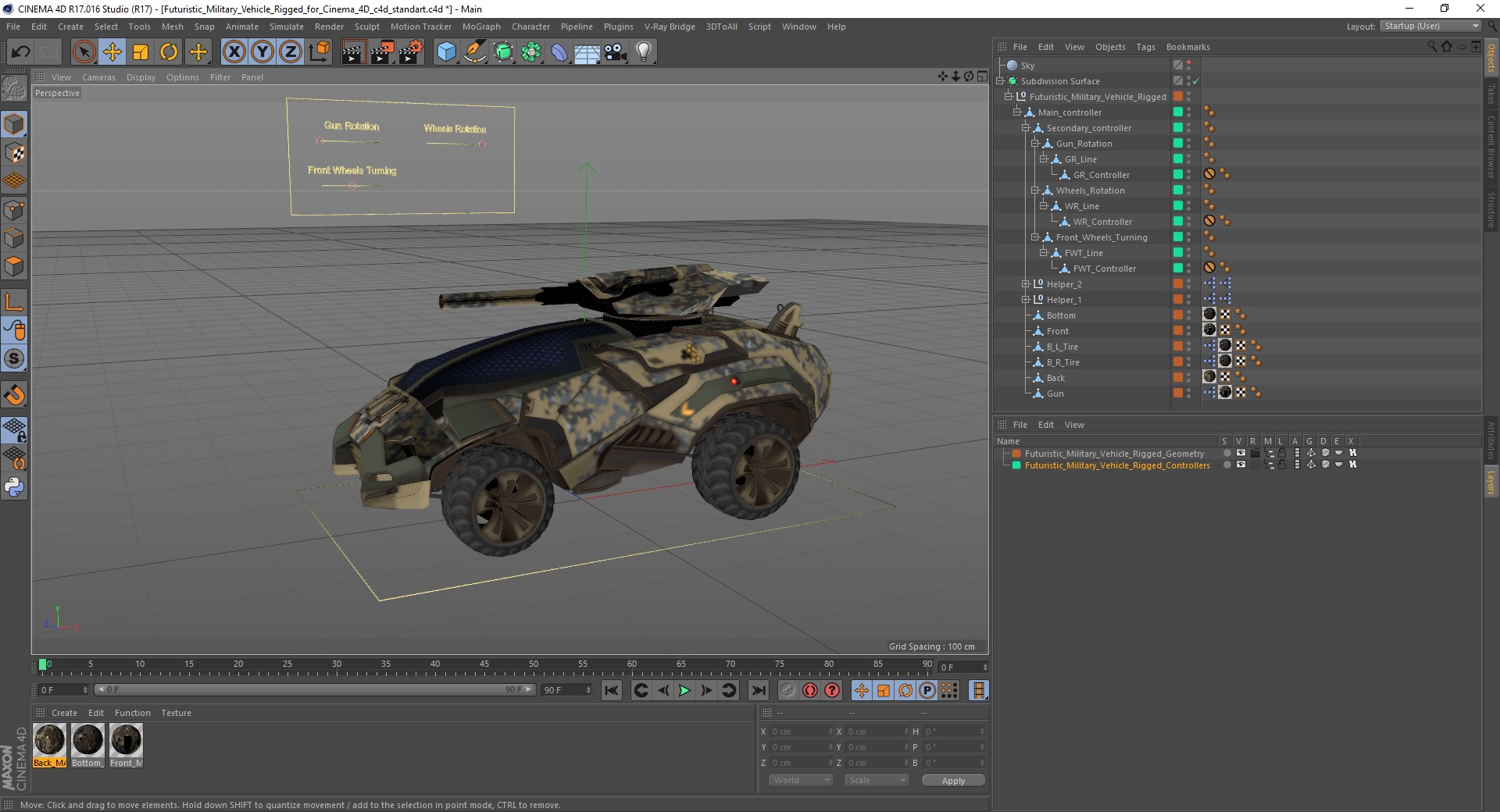 3D Futuristic Military Vehicle Rigged for Cinema 4D model