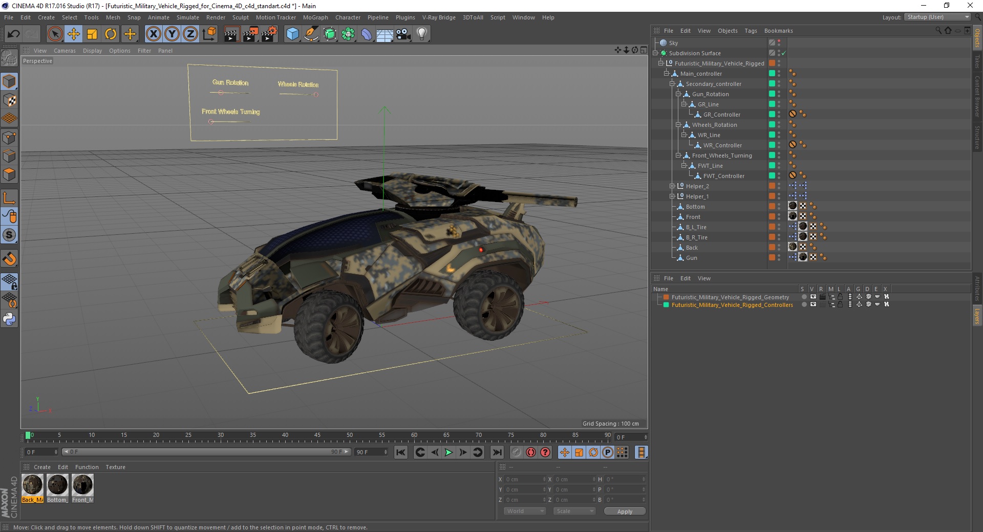 3D Futuristic Military Vehicle Rigged for Cinema 4D model
