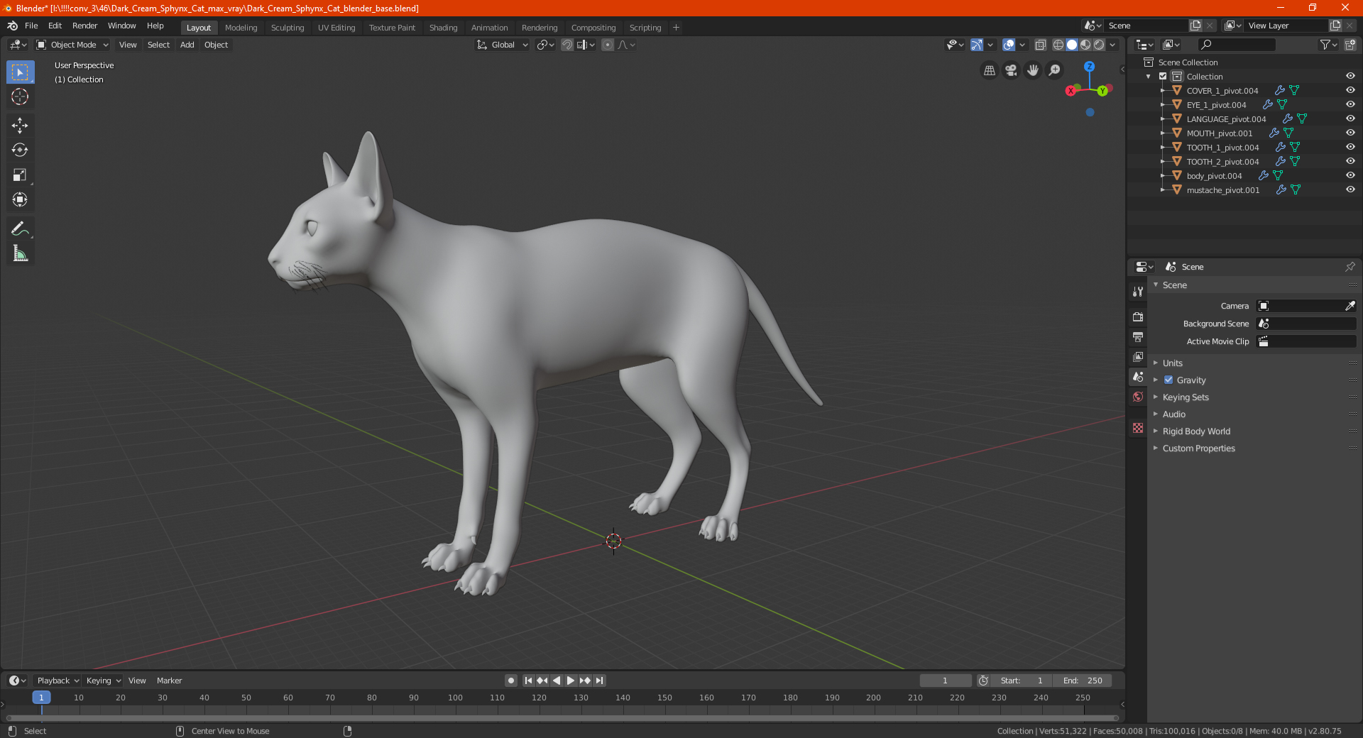 3D Dark Cream Sphynx Cat