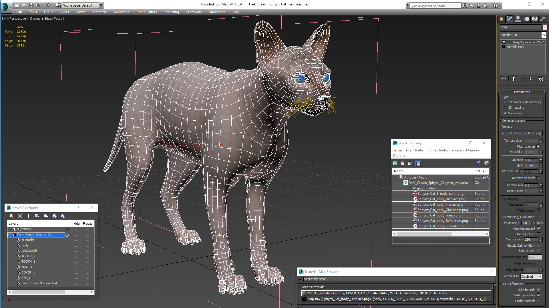 3D Dark Cream Sphynx Cat