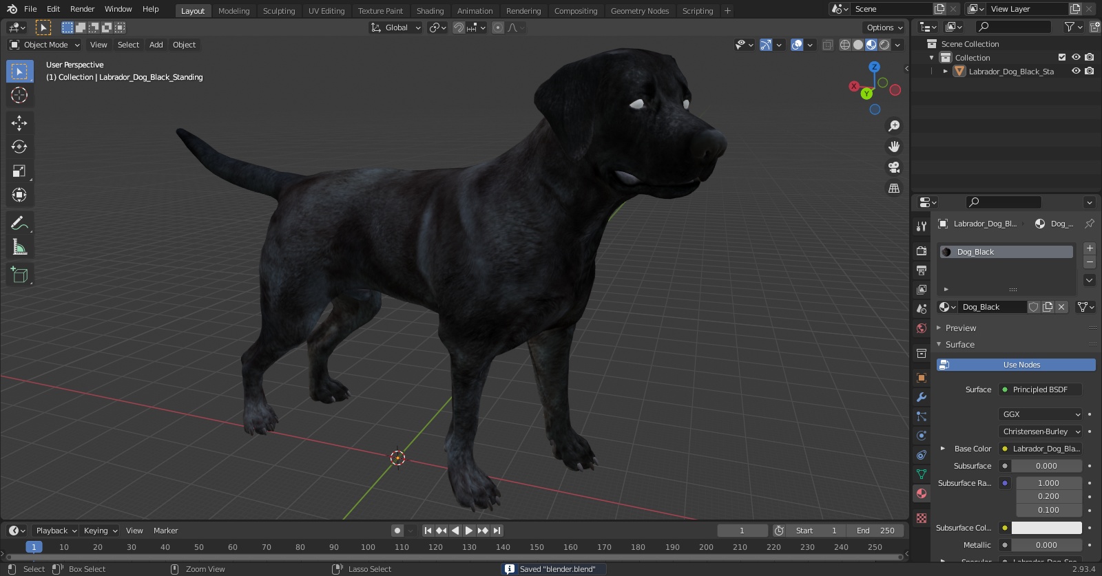 Labrador Dog Black Standing 3D