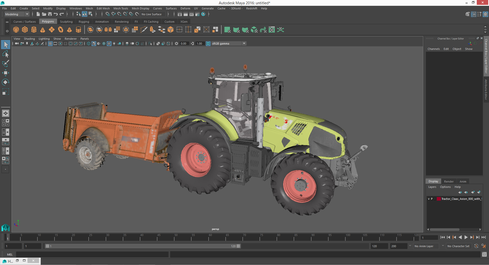 3D Tractor Claas Axion 800 with Sodimac Rafal 3300 Spreader