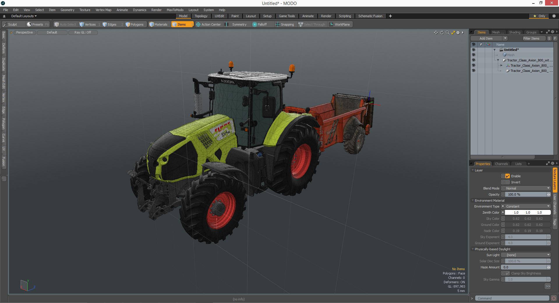 3D Tractor Claas Axion 800 with Sodimac Rafal 3300 Spreader