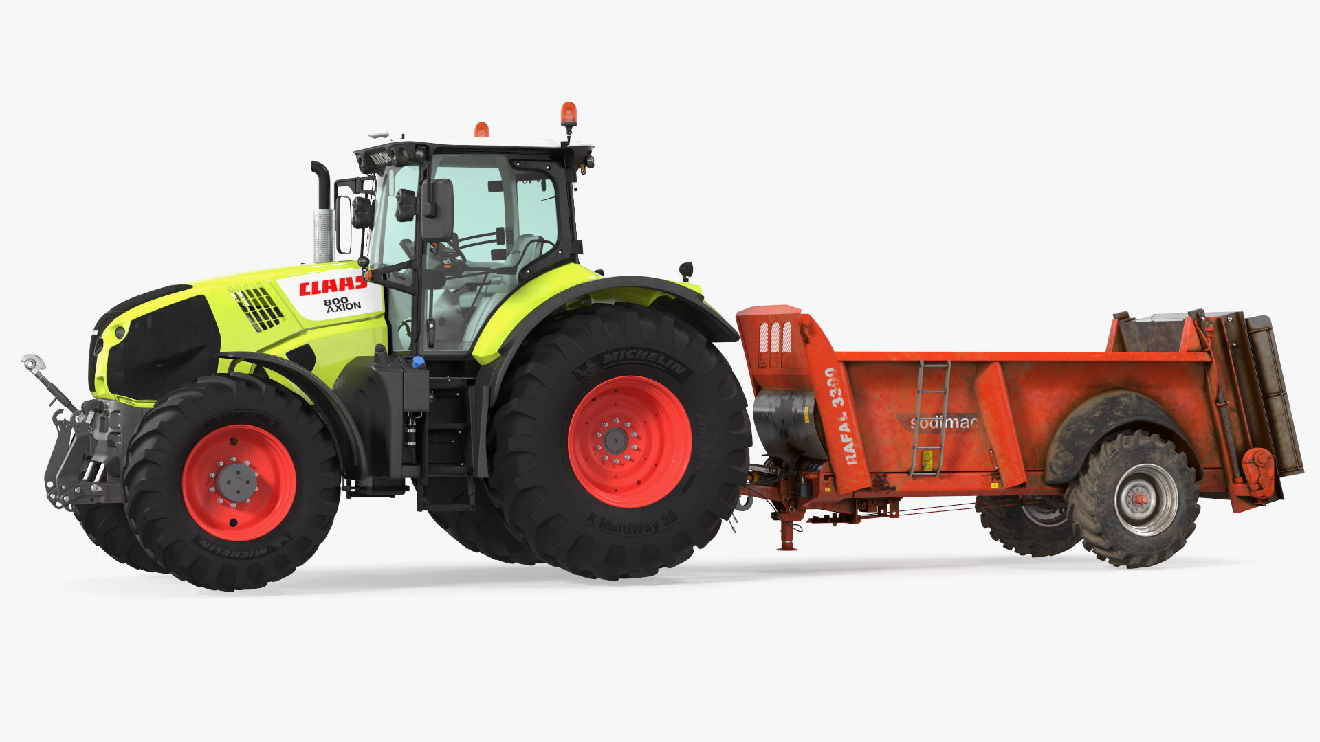 3D Tractor Claas Axion 800 with Sodimac Rafal 3300 Spreader