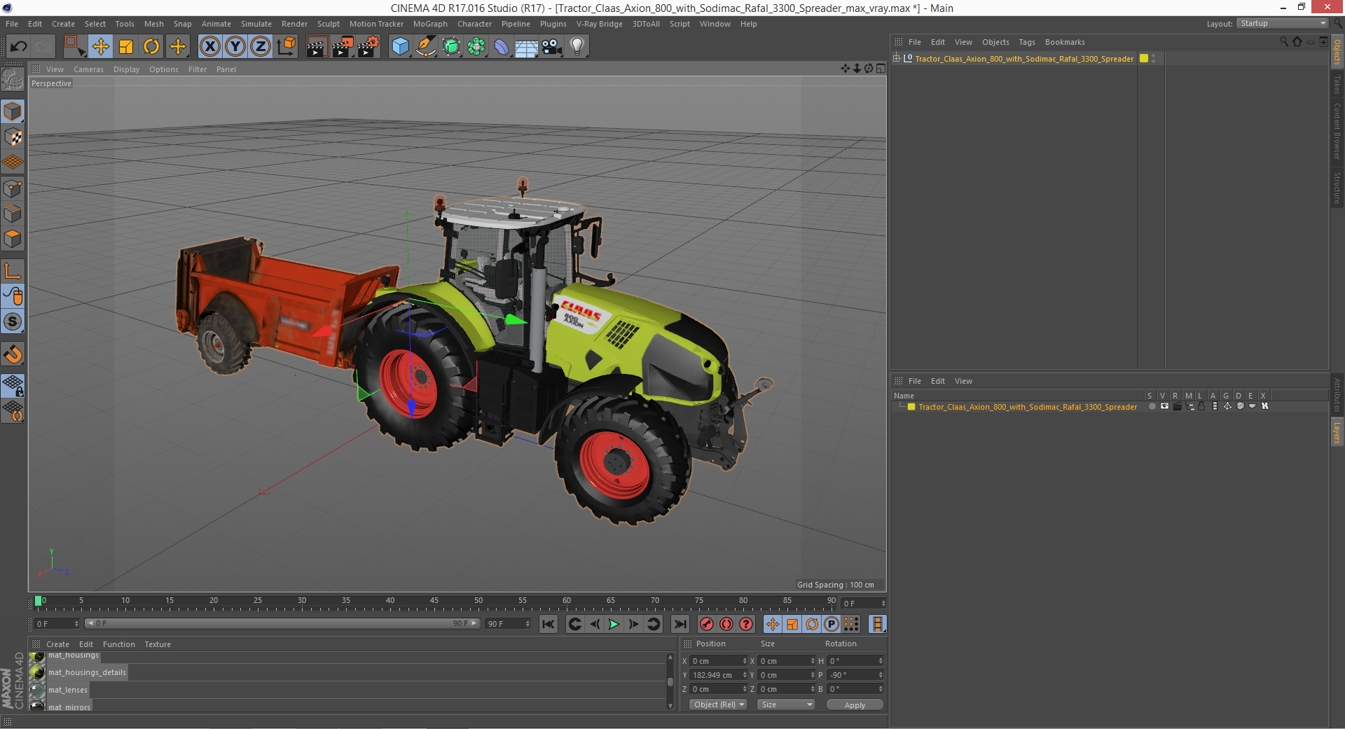 3D Tractor Claas Axion 800 with Sodimac Rafal 3300 Spreader