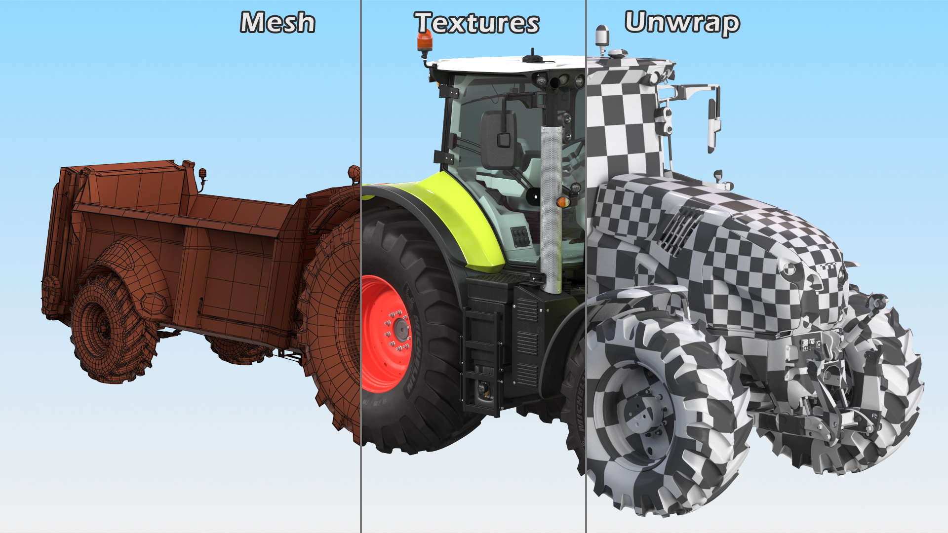 3D Tractor Claas Axion 800 with Sodimac Rafal 3300 Spreader