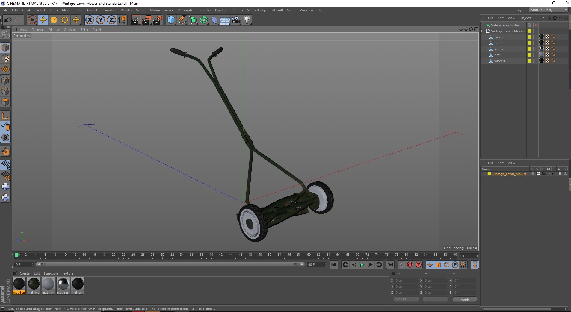 3D Vintage Lawn Mower model