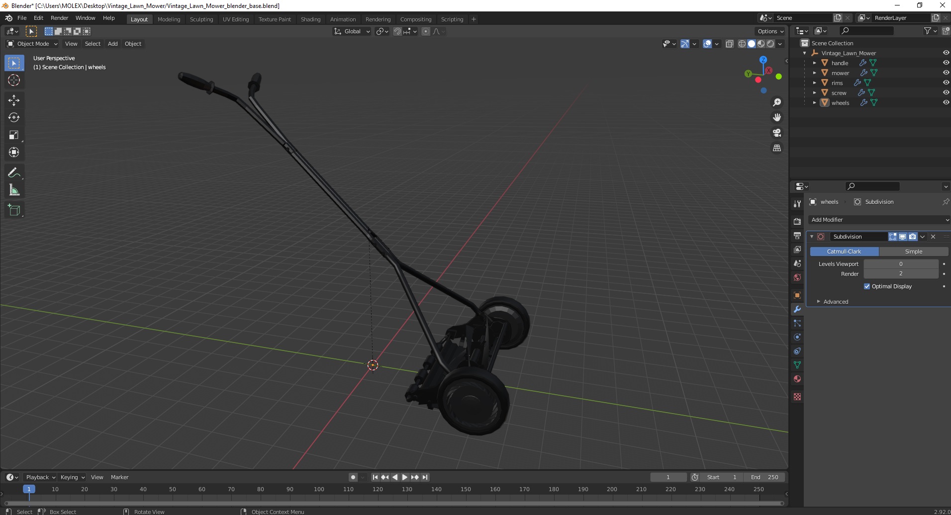 3D Vintage Lawn Mower model