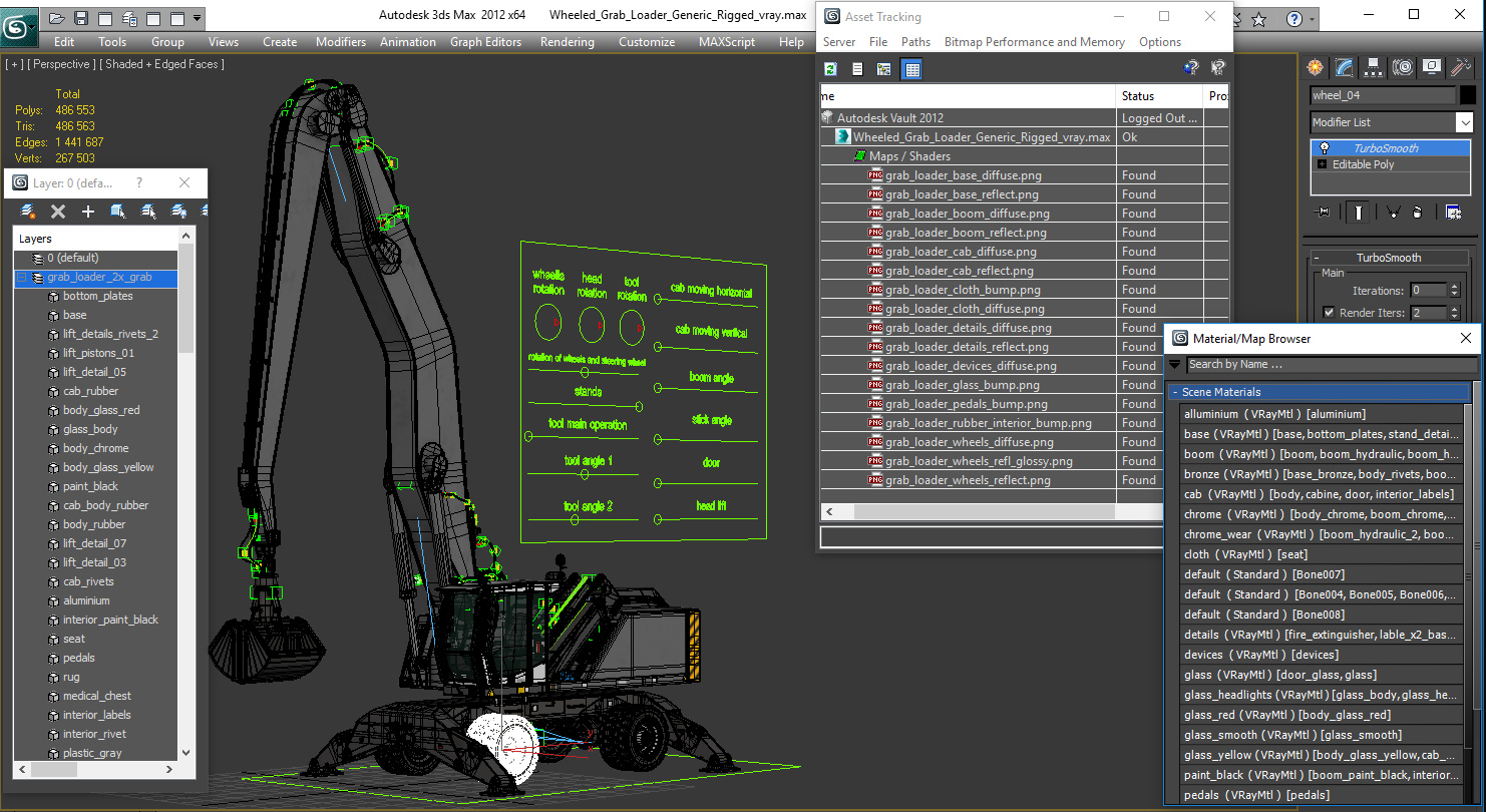 Wheeled Grab Loader Generic Rigged 3D model