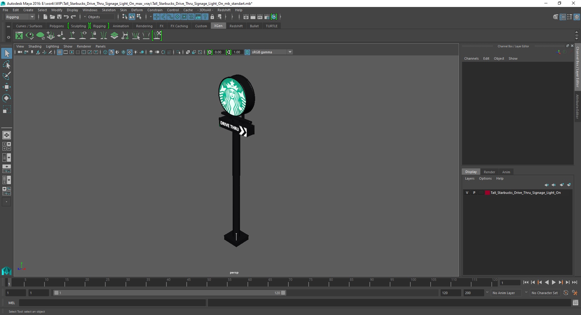 Tall Starbucks Drive Thru Signage Light On 3D
