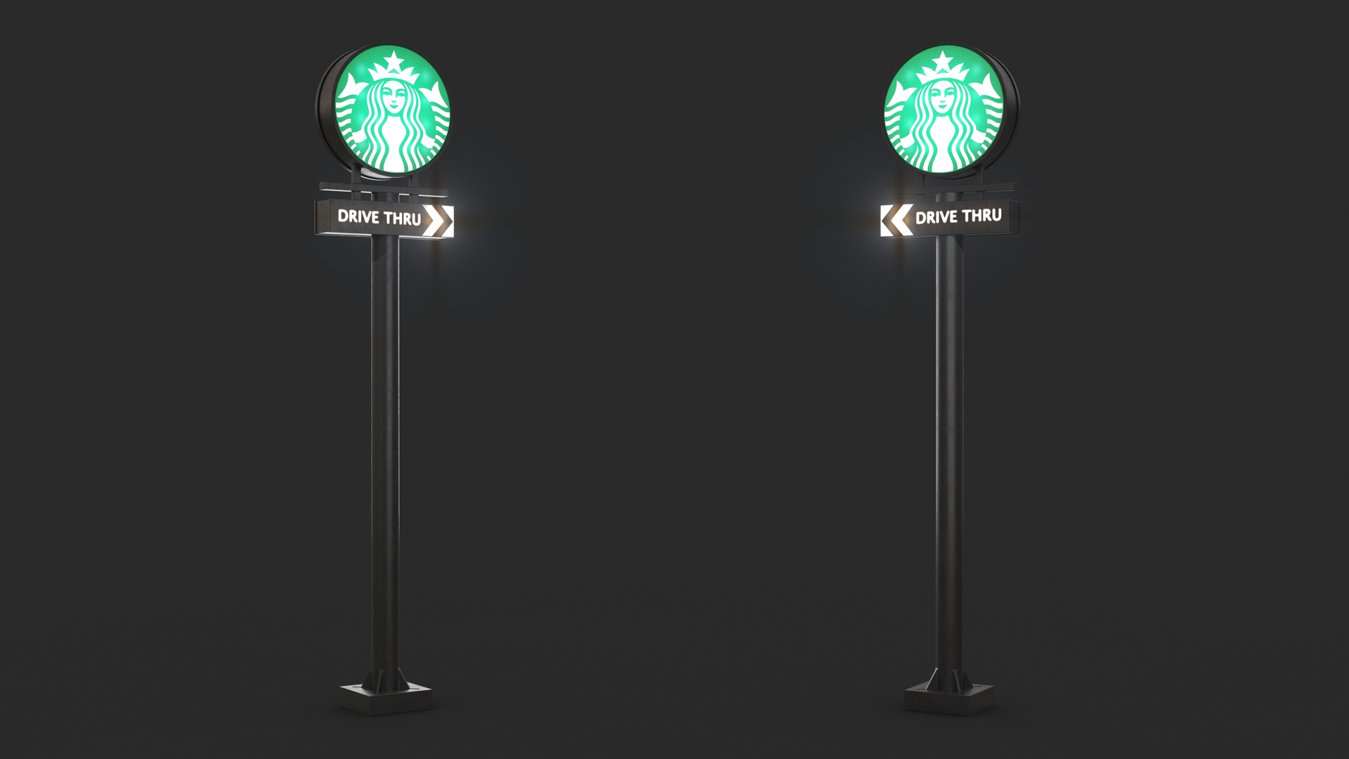 Tall Starbucks Drive Thru Signage Light On 3D