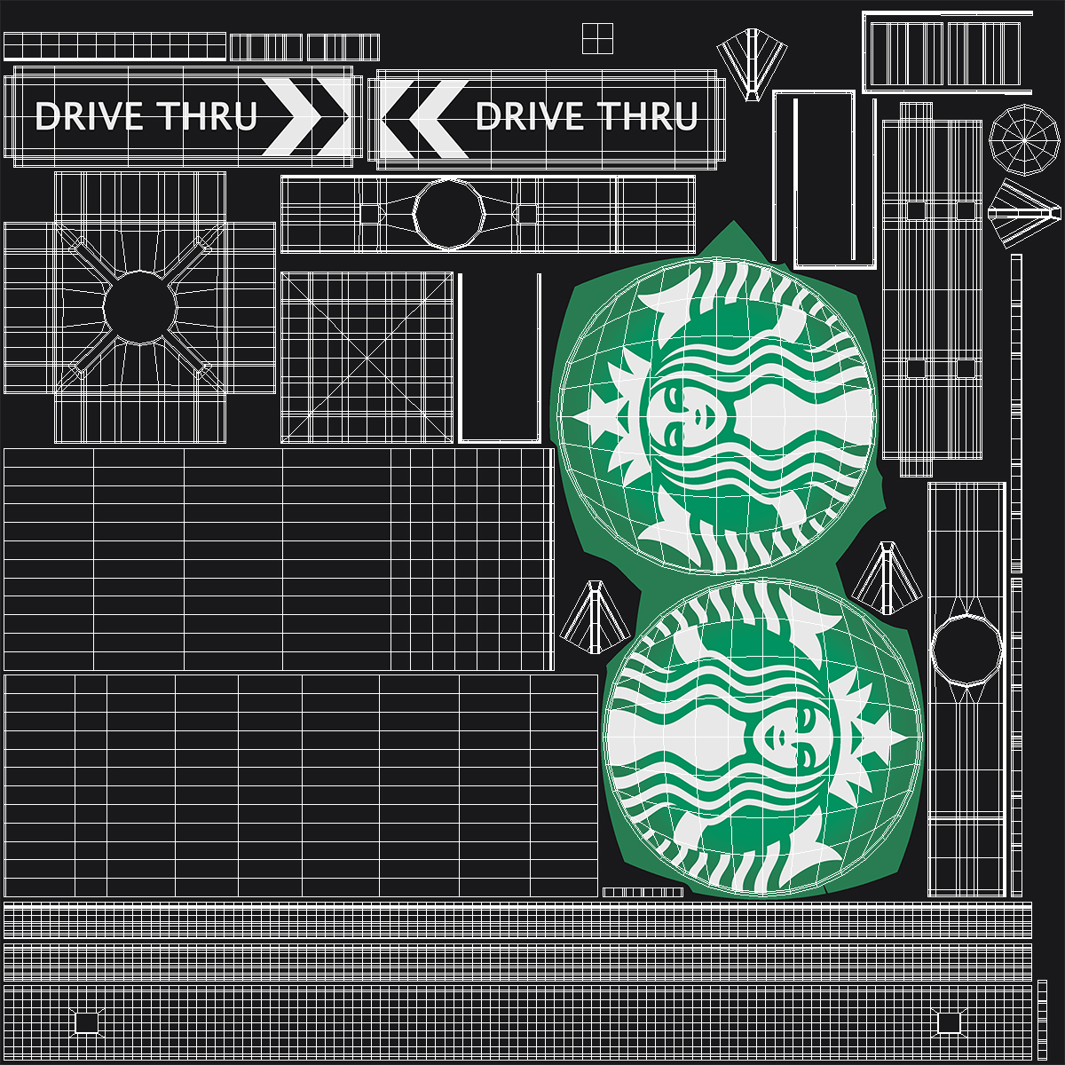 Tall Starbucks Drive Thru Signage Light On 3D