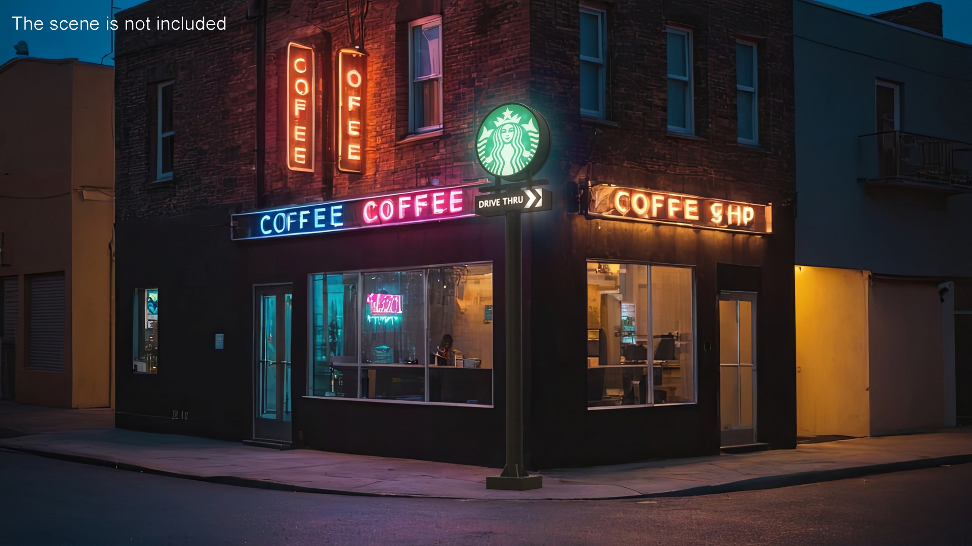 Tall Starbucks Drive Thru Signage Light On 3D
