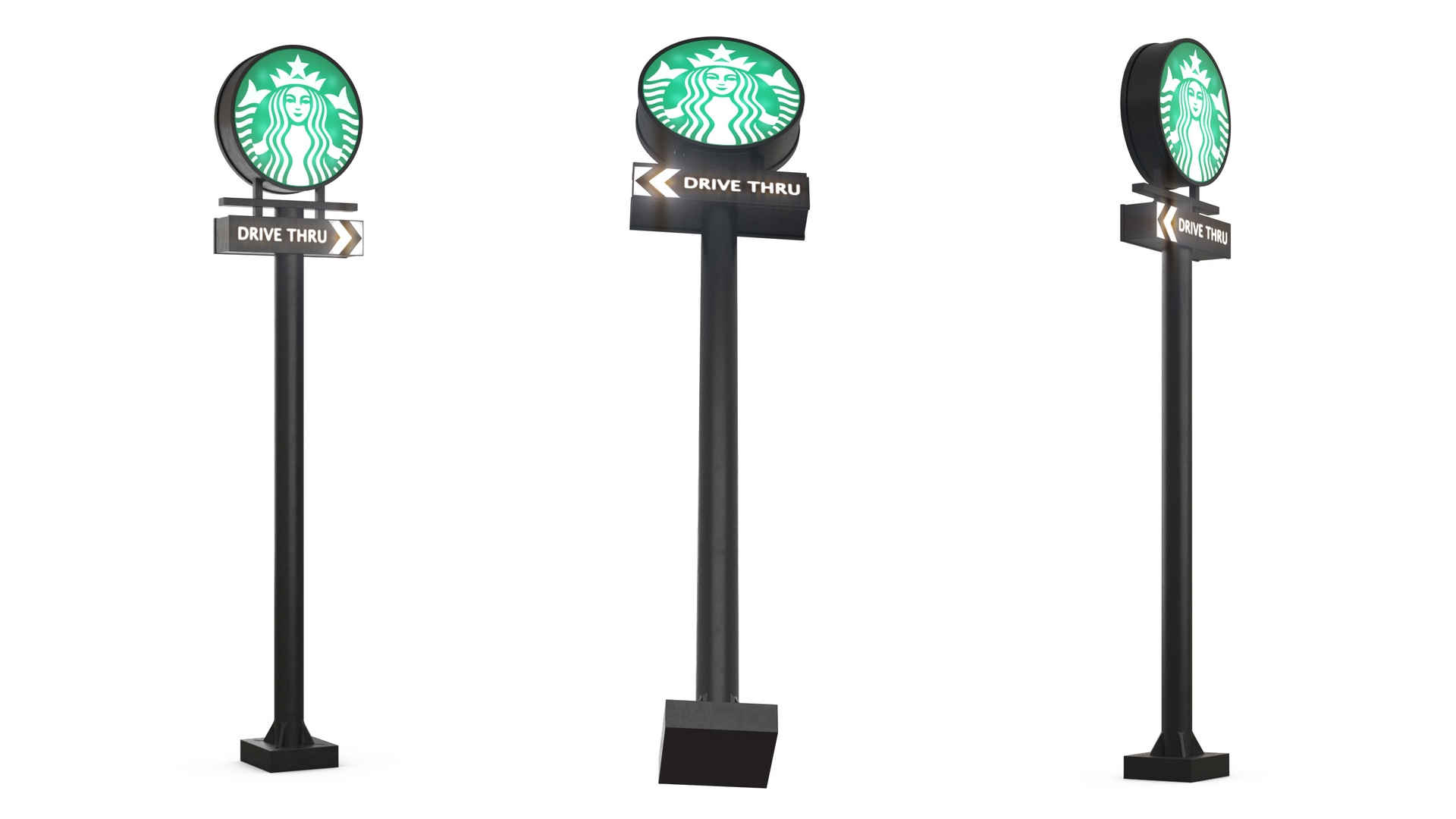 Tall Starbucks Drive Thru Signage Light On 3D