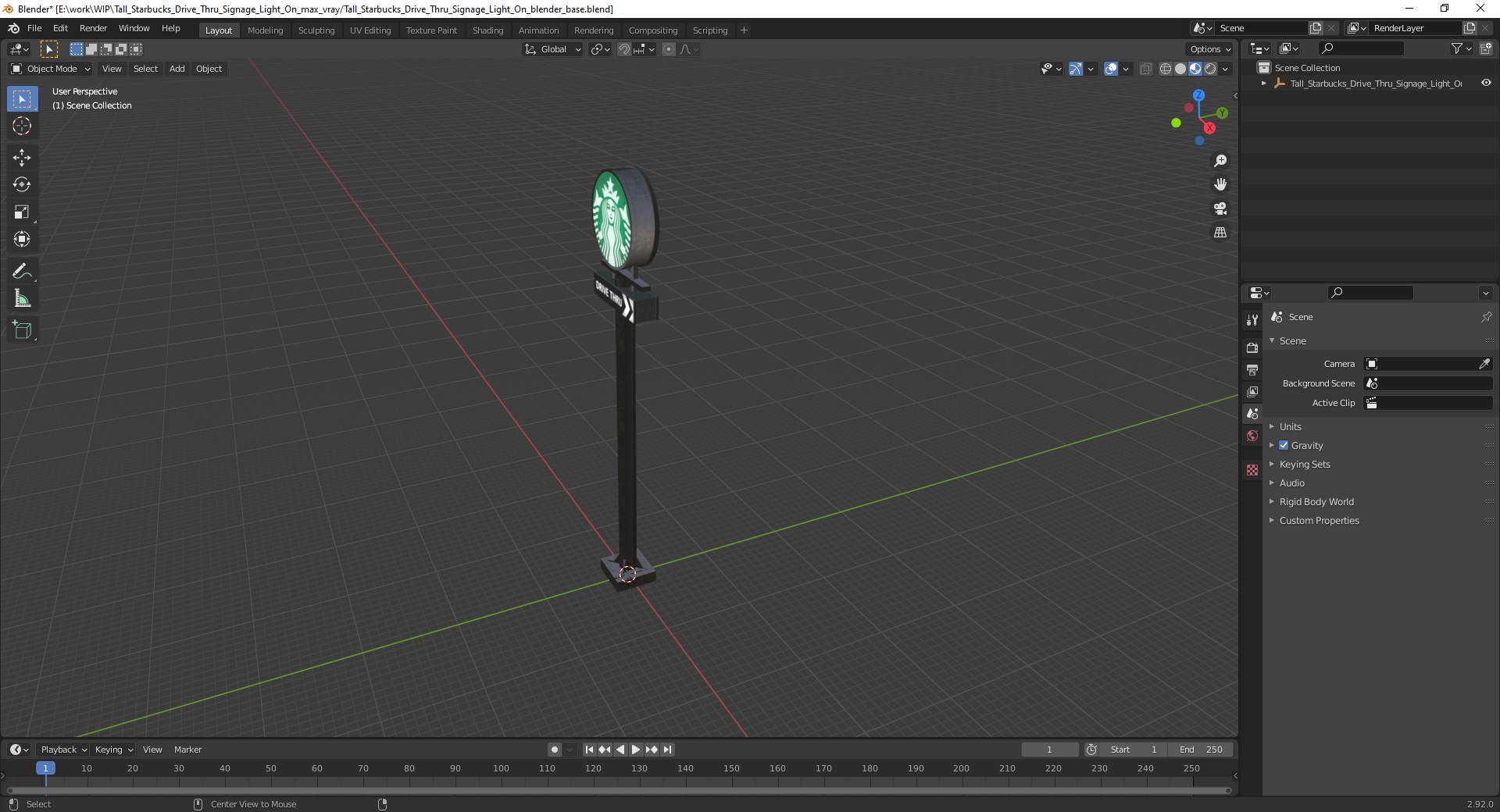 Tall Starbucks Drive Thru Signage Light On 3D