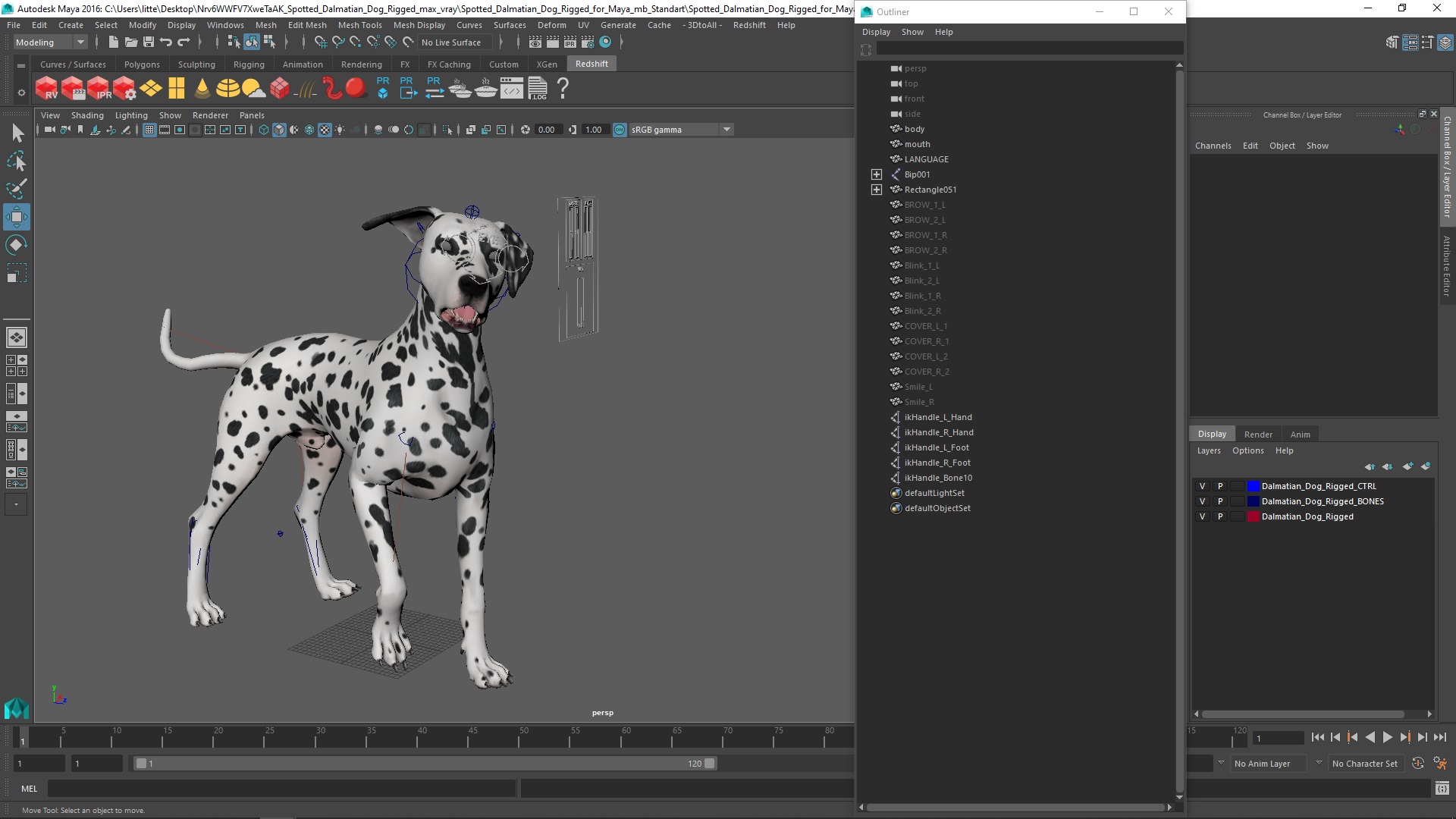 Spotted Dalmatian Dog Rigged for Maya 3D
