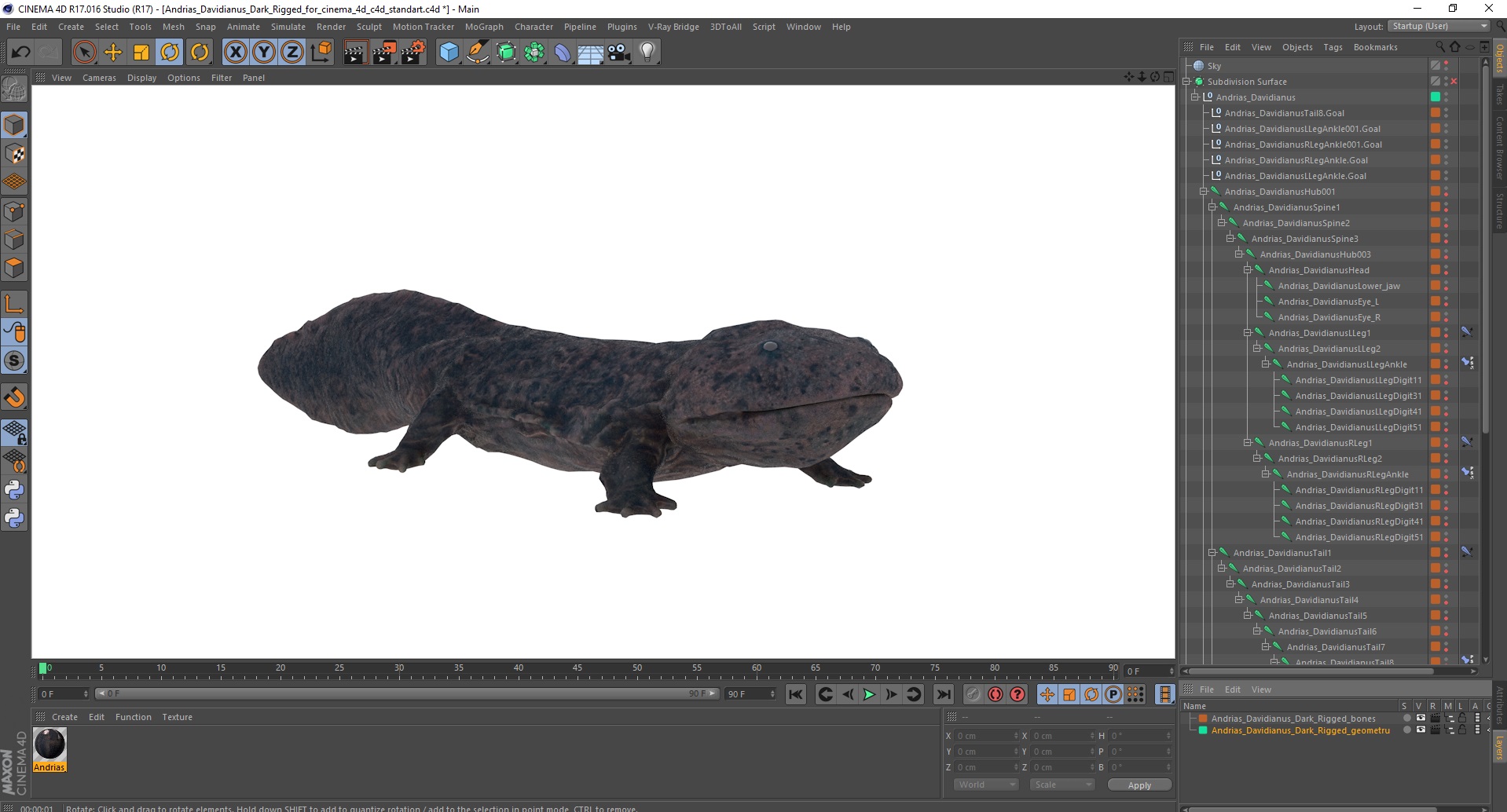 Andrias Davidianus Dark Rigged for Cinema 4D 3D model
