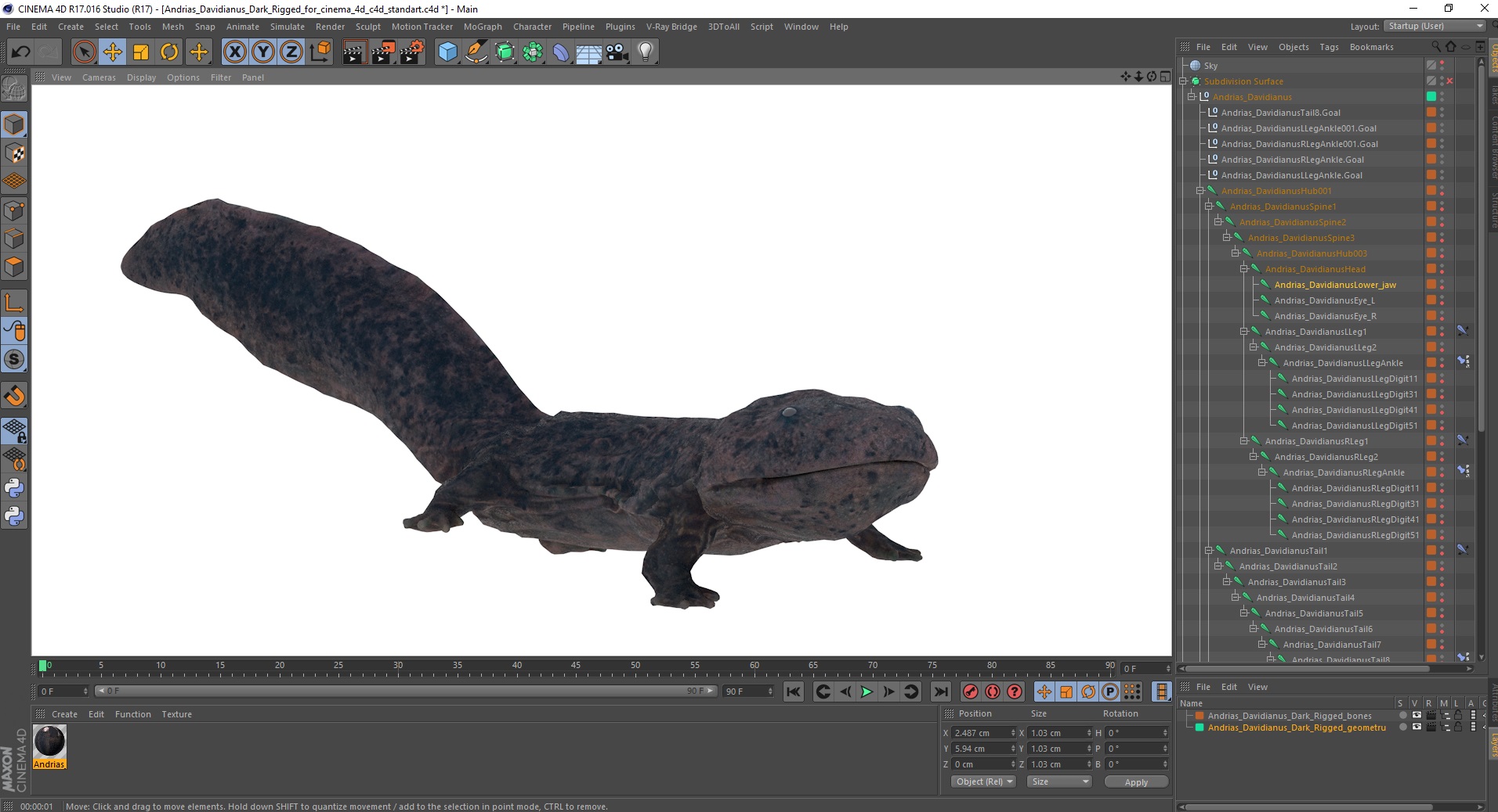 Andrias Davidianus Dark Rigged for Cinema 4D 3D model