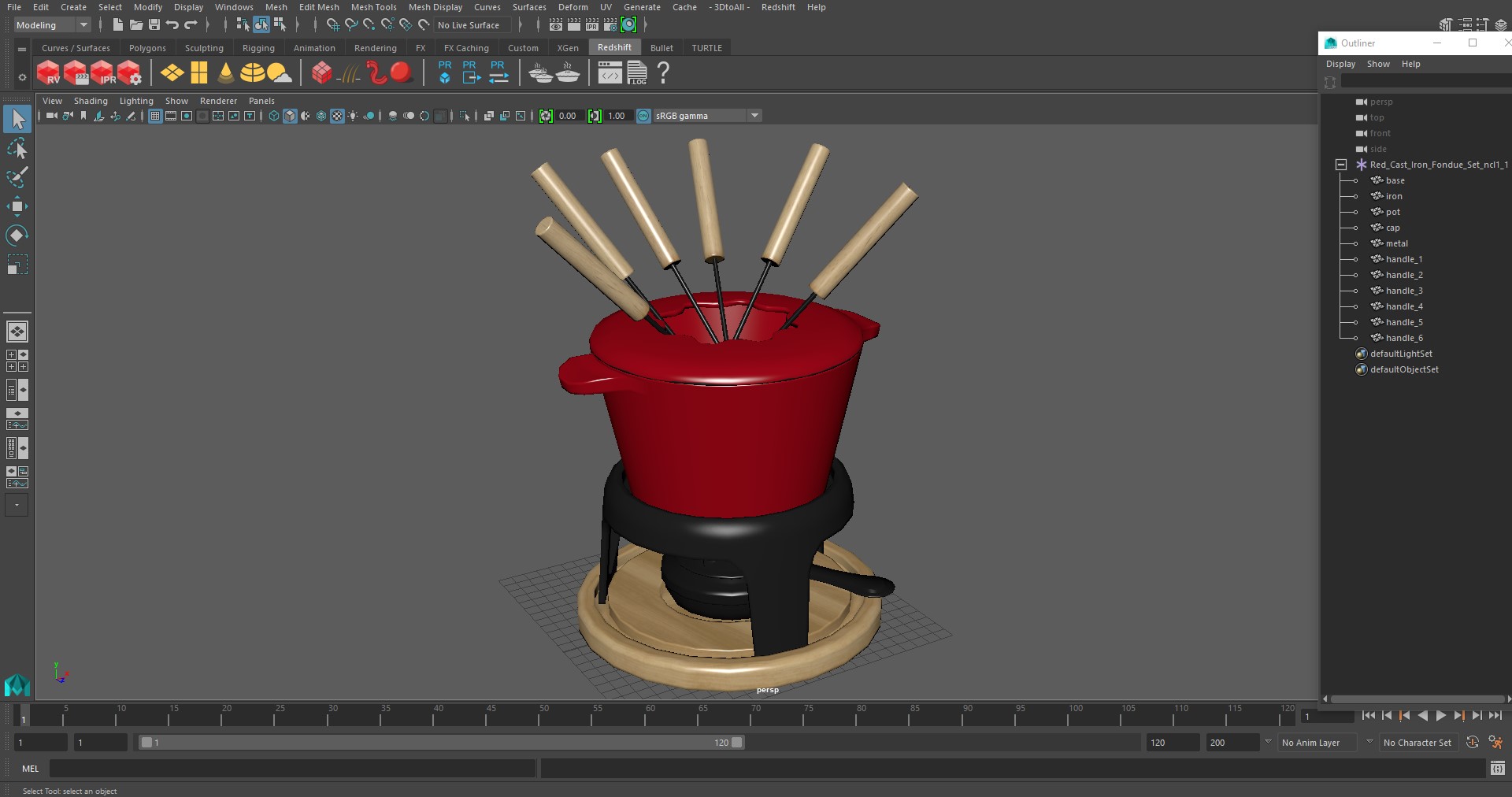 Red Cast Iron Fondue Set 3D model