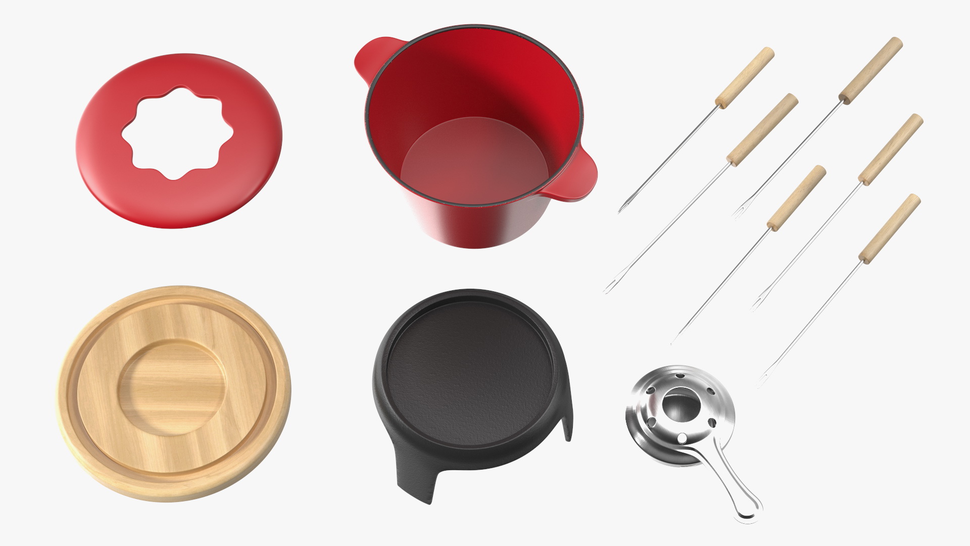 Red Cast Iron Fondue Set 3D model