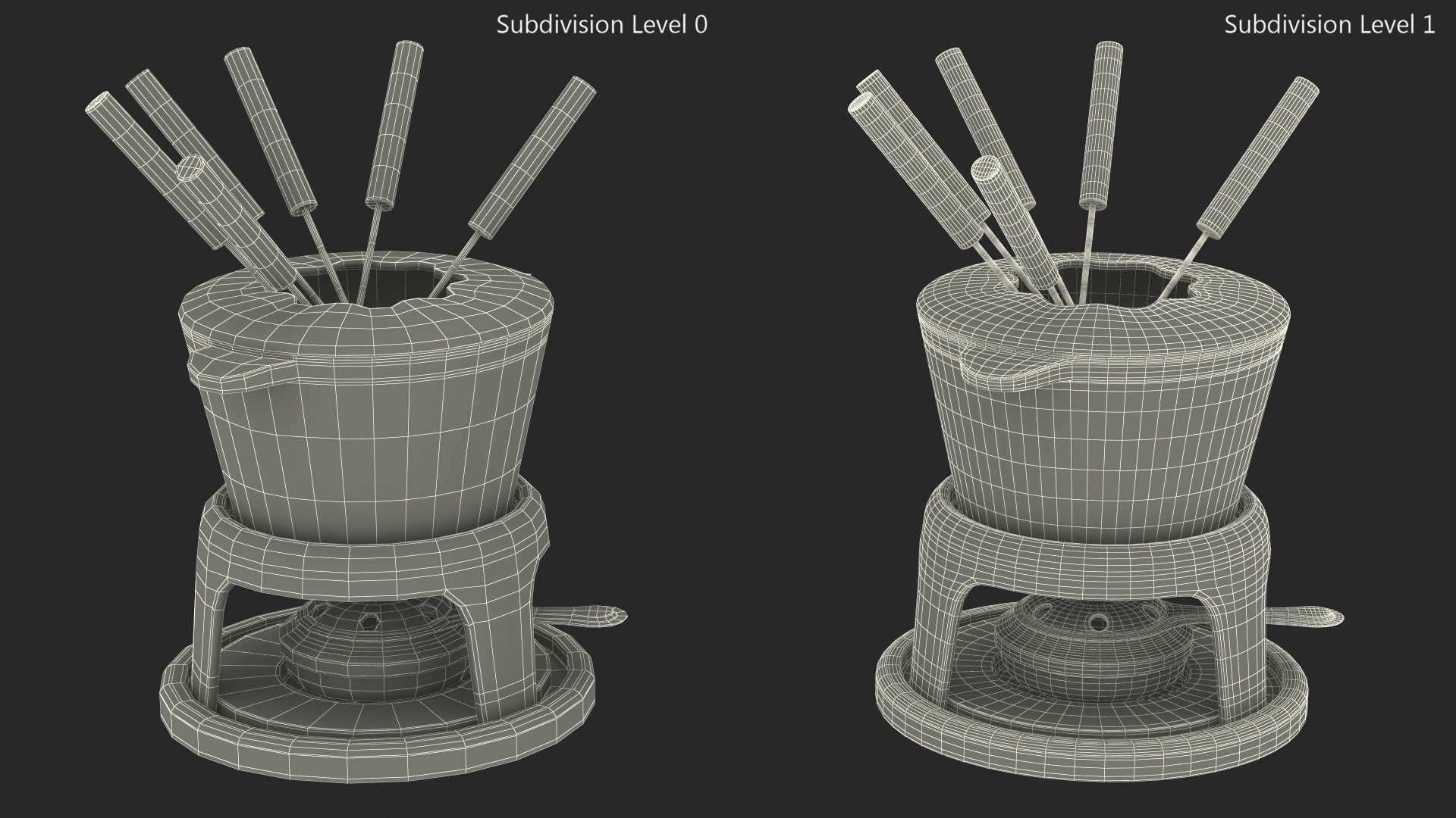 Red Cast Iron Fondue Set 3D model