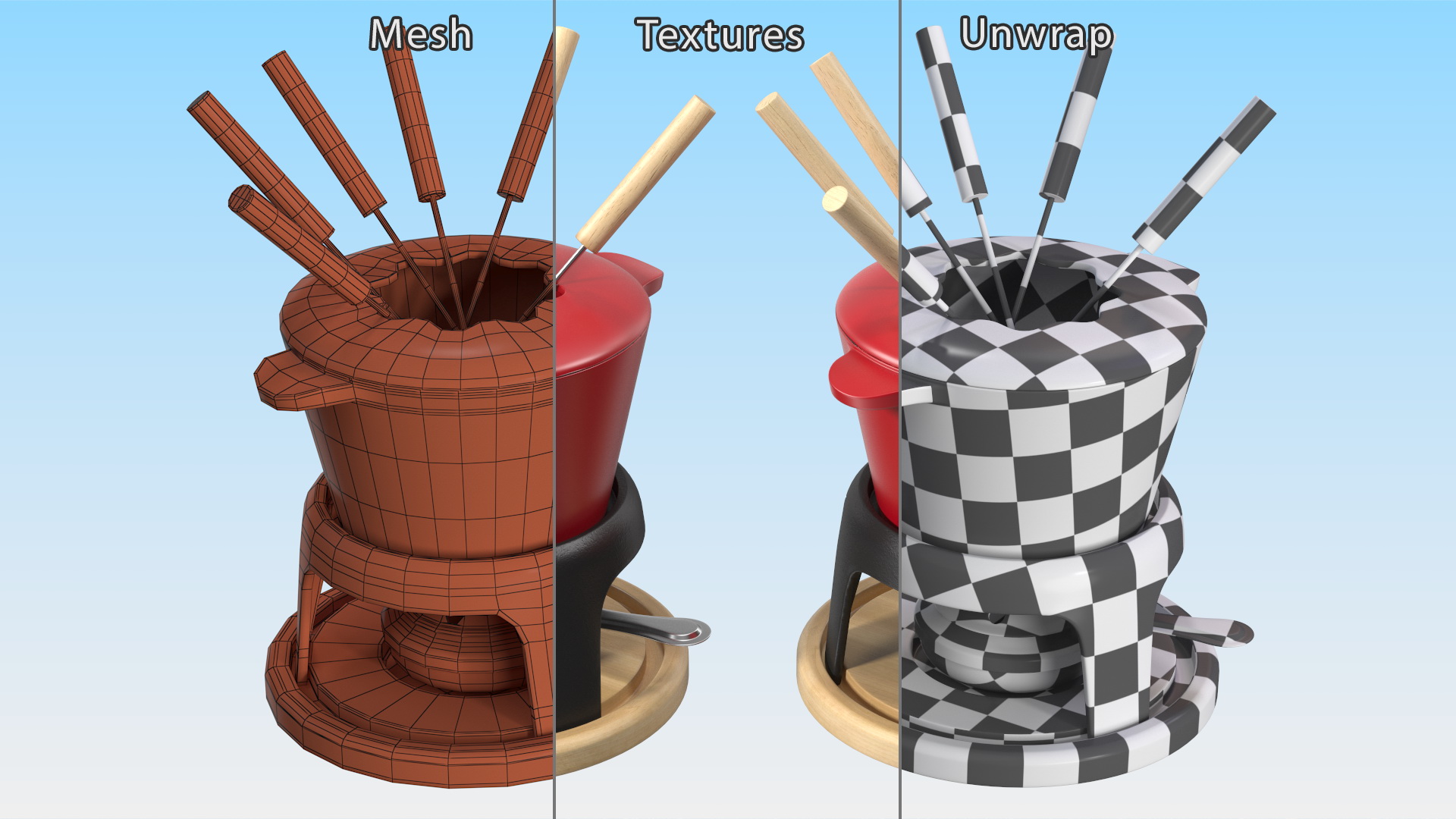 Red Cast Iron Fondue Set 3D model
