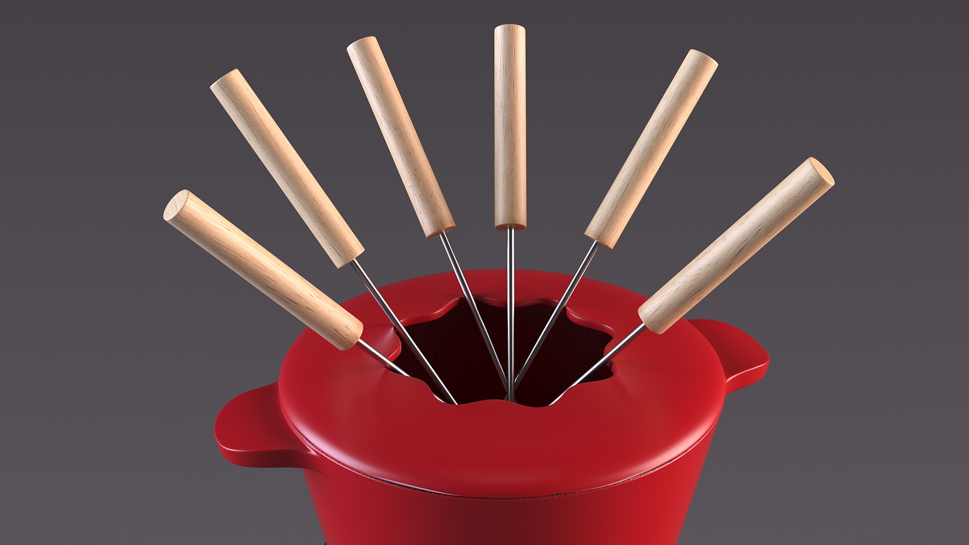 Red Cast Iron Fondue Set 3D model