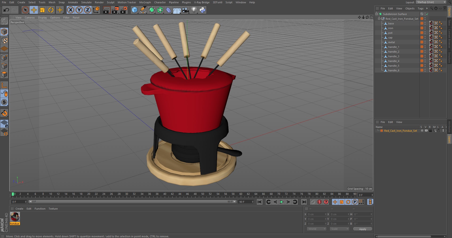Red Cast Iron Fondue Set 3D model